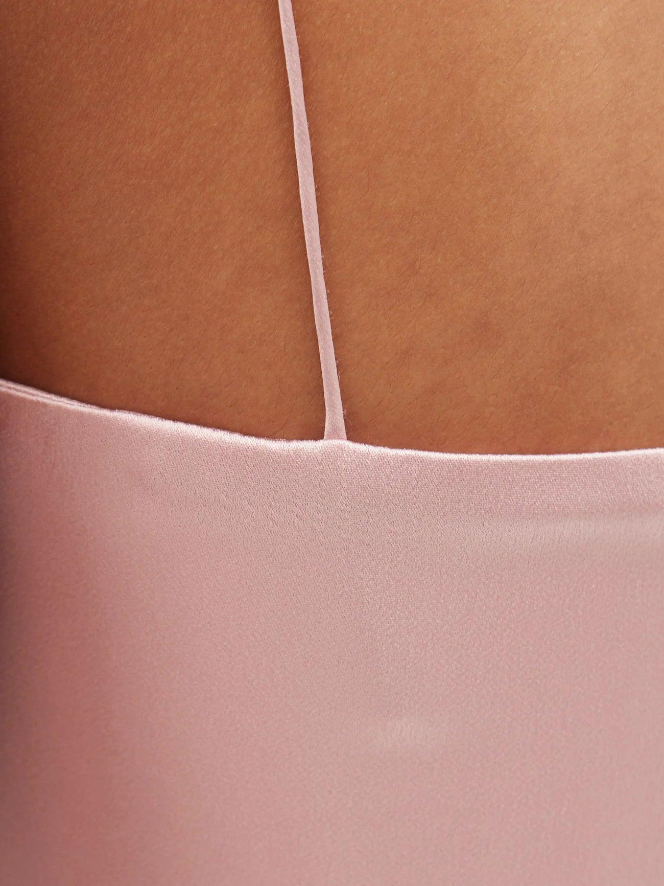 16ARLINGTON Pink Corseted Crossover Strap Satin Mini Dress - House Of Huntington