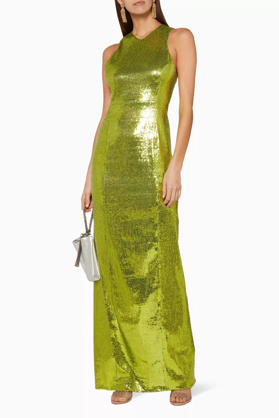 GALVAN Green Sequinned Sparkly High Shine Reflection Long Dress GALVAN Green Sequinned Sparkly High Shine Reflection Long Dress