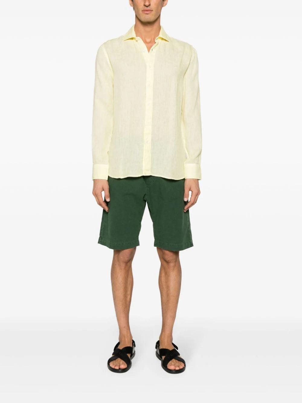 120% LINO Linen Camicia Yellow Spread Collar Linen Shirt - House Of Huntington