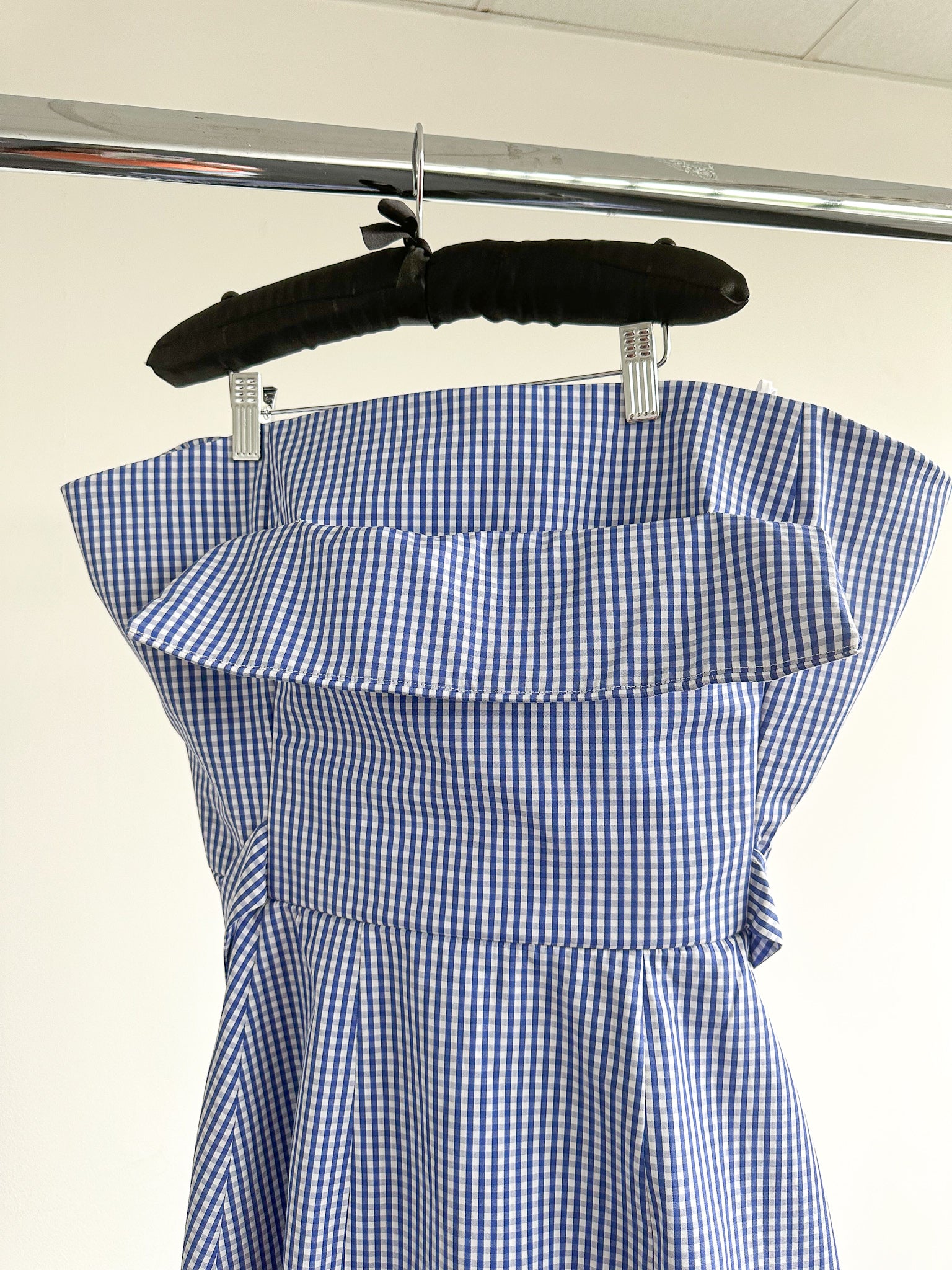 The Vampire's Wife The Good Witch Blue Gingham Flared Strapless Midi Dress - House Of Huntington
