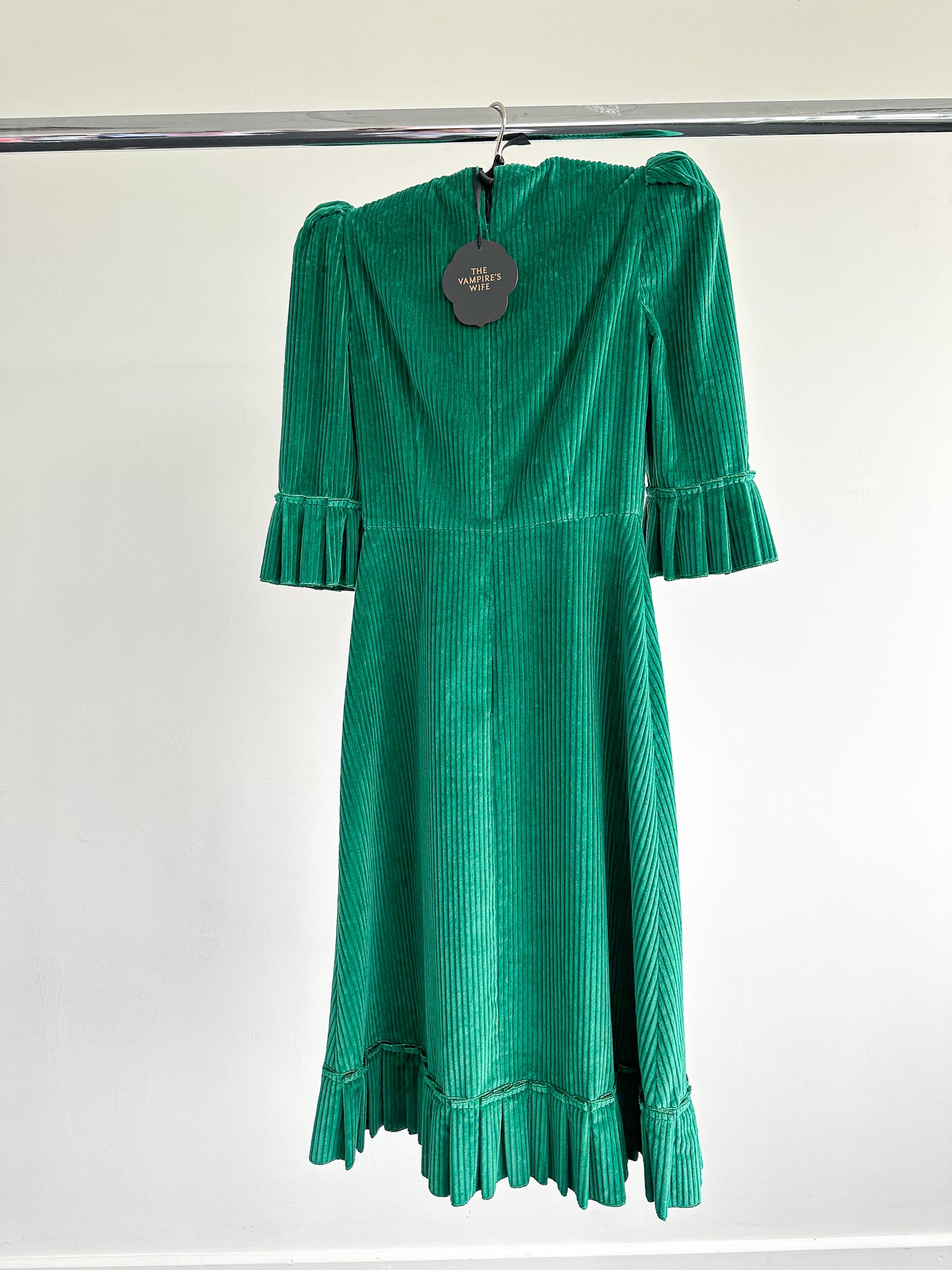 The Vampire's Wife Emerald Green Festival Jumbo Cord Day Length Dress - House Of Huntington