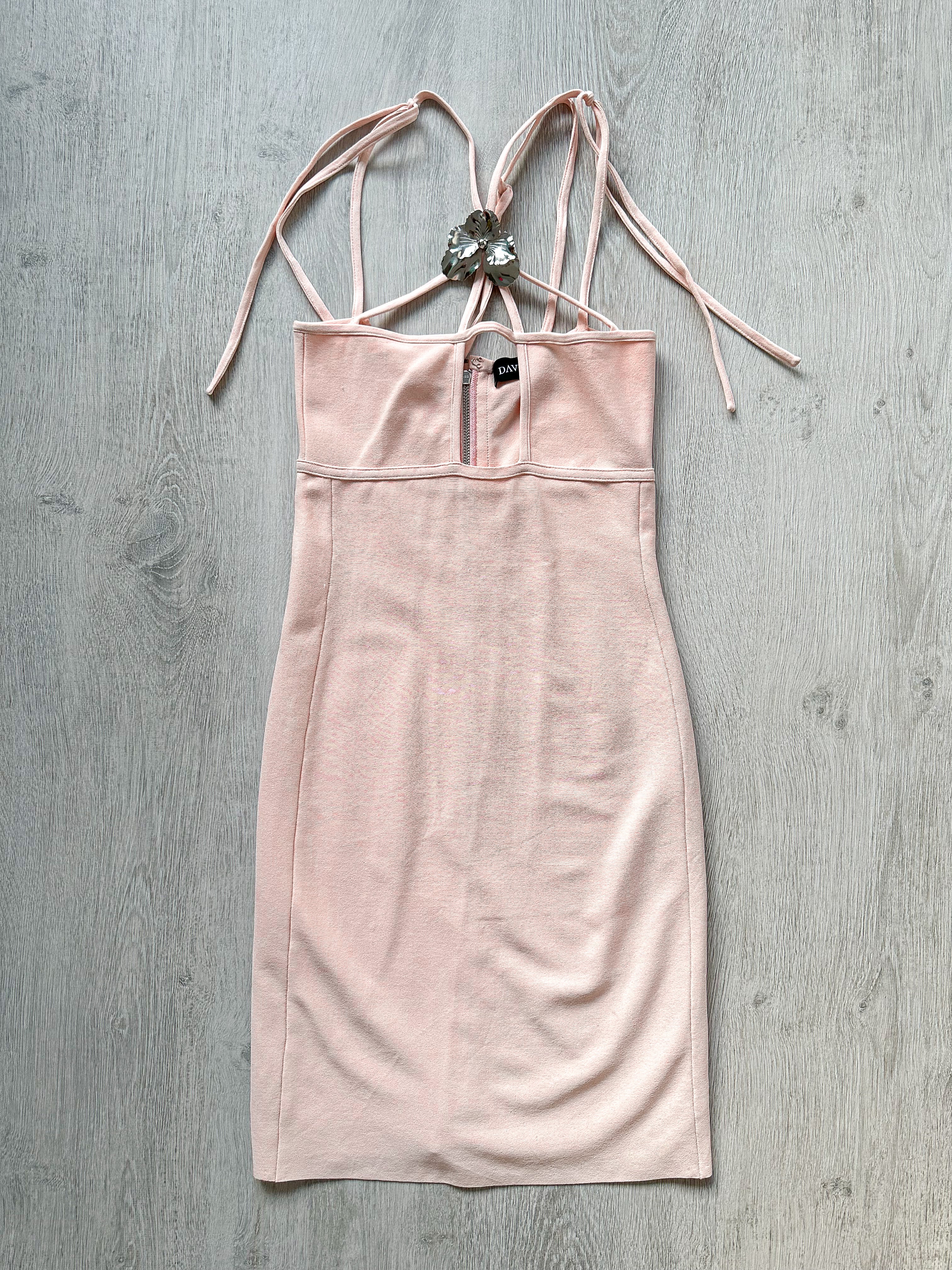 DAVID KOMA Flower Embellished Strappy Pink Mini Dress DAVID KOMA Flower Embellished Strappy Pink Mini Dress