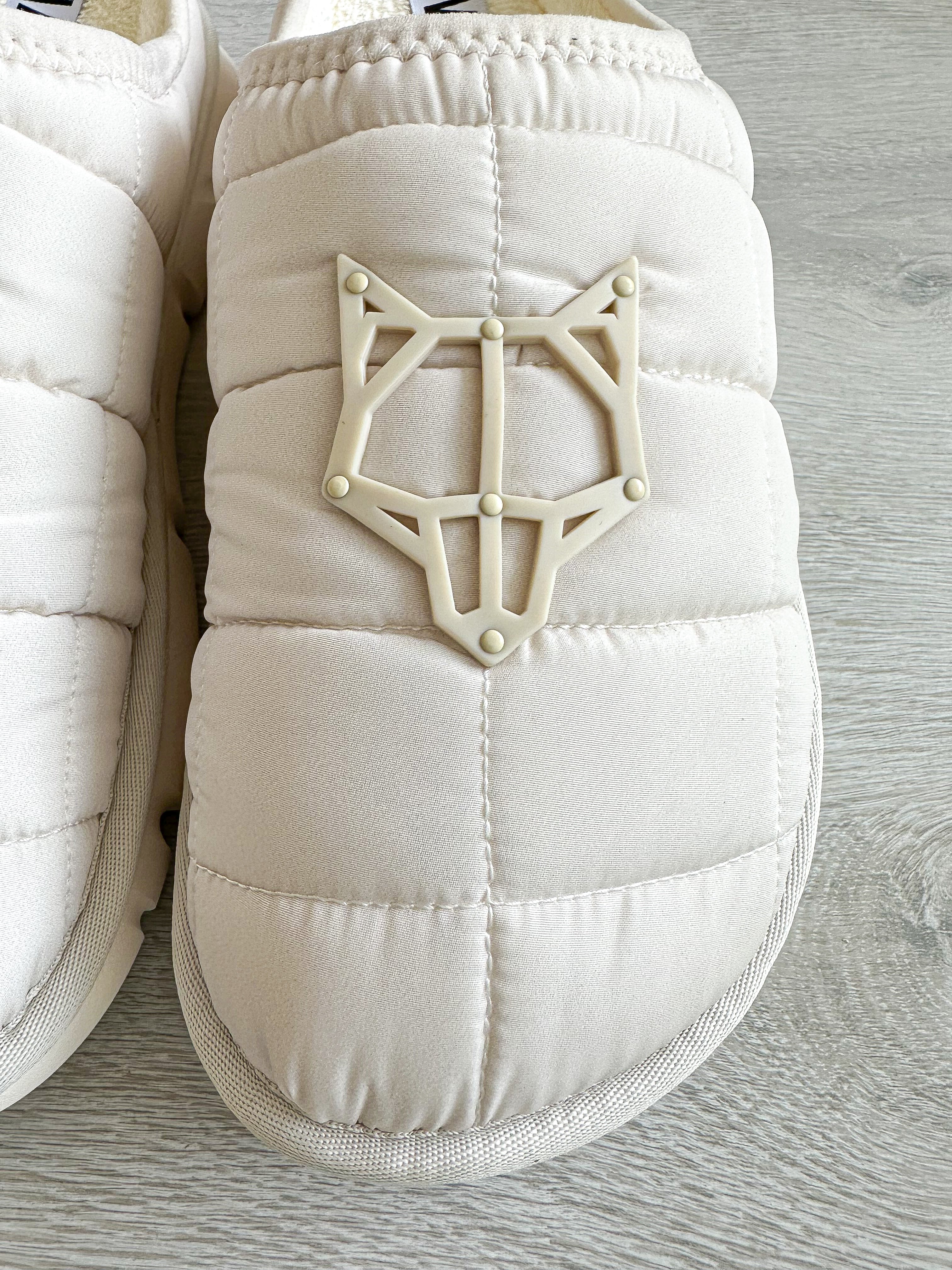 NAKED WOLFE White Nylon Padded Wolf Embossed Sandals Slides - House Of Huntington