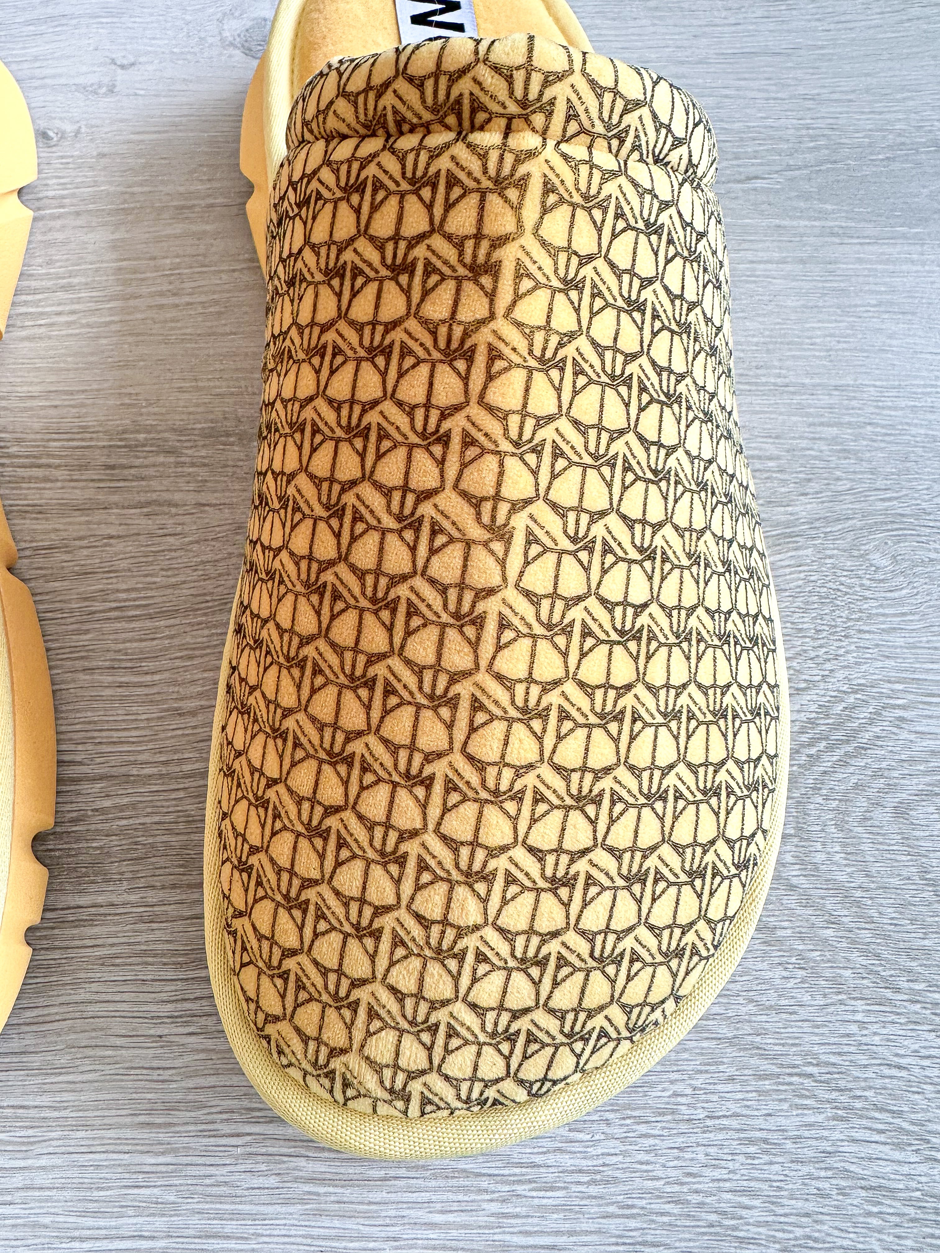 NAKED WOLFE Yellow Wolf Logo Print Velvet Sandals Slides - House Of Huntington