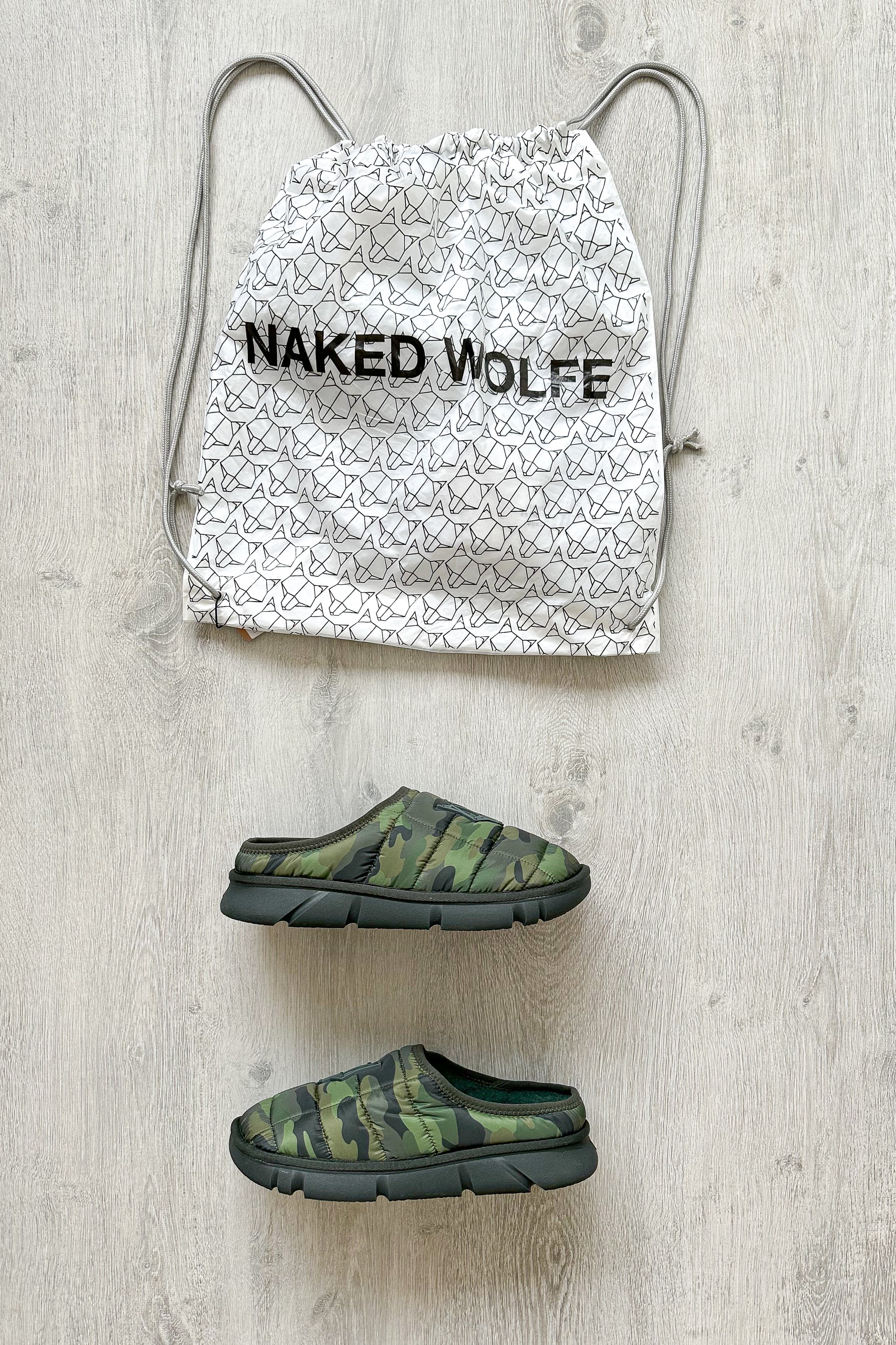 NAKED WOLFE Montana Green Army Camp Padded Wolf Embossed Sandals Slide - House Of Huntington