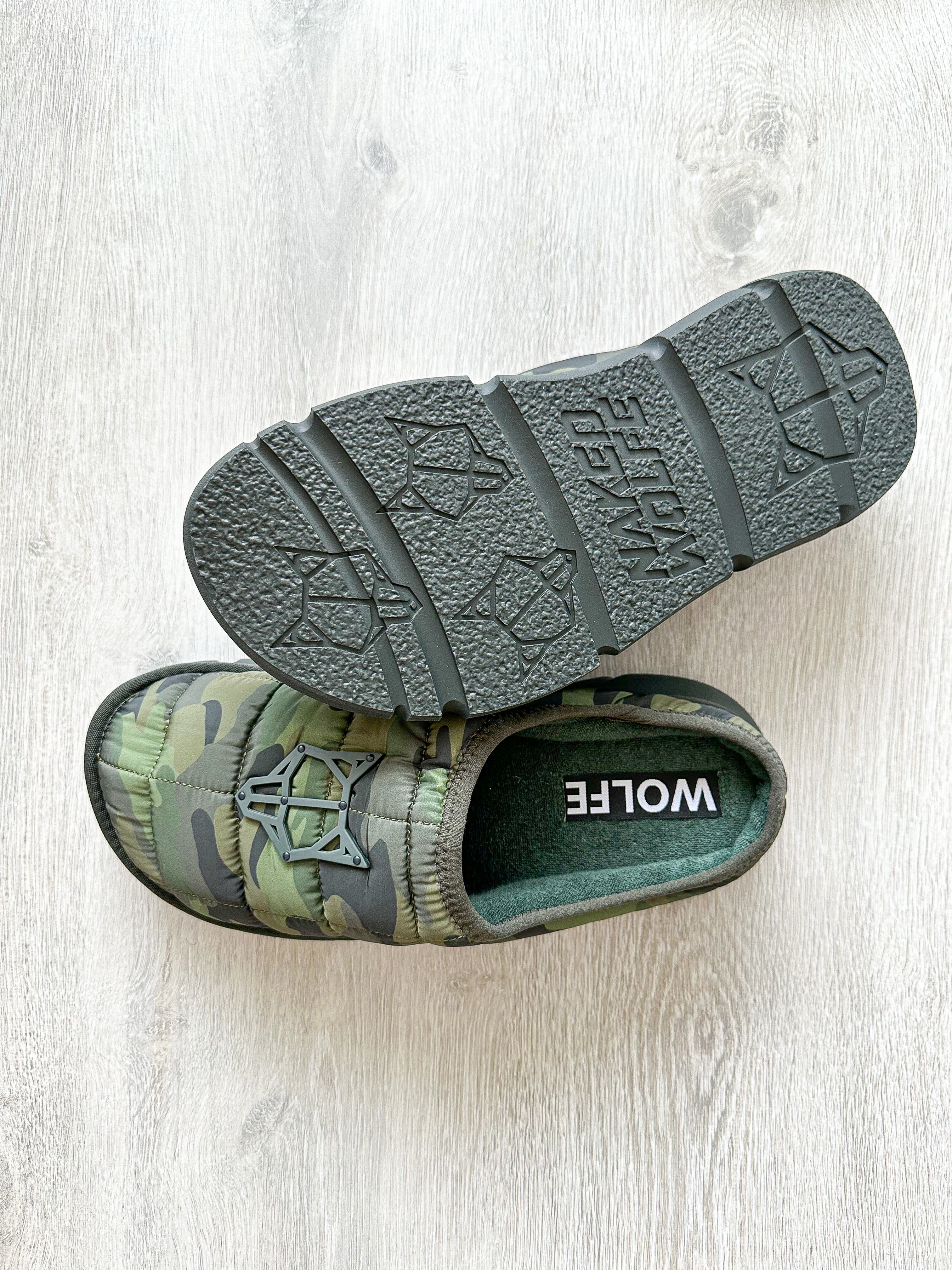 NAKED WOLFE Montana Green Army Camp Padded Wolf Embossed Sandals Slide - House Of Huntington