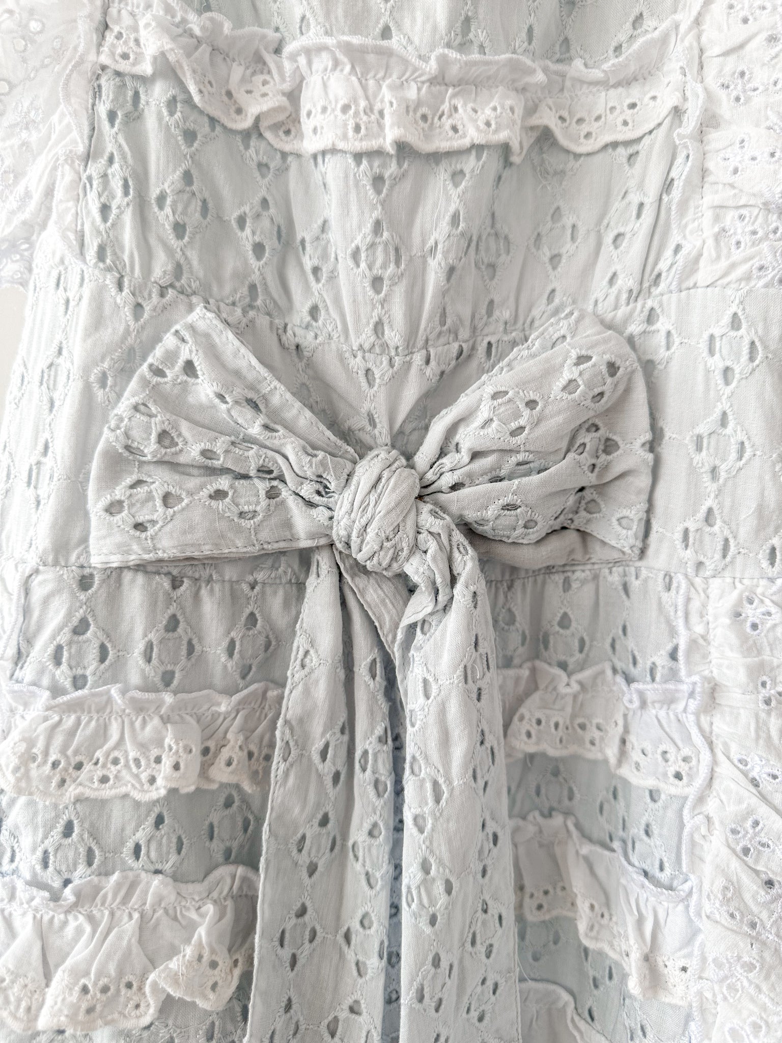 Amy Jane London White Gigi Milkmaid Bow Front Anglaise Broderie Coquette Mini Dress - House Of Huntington