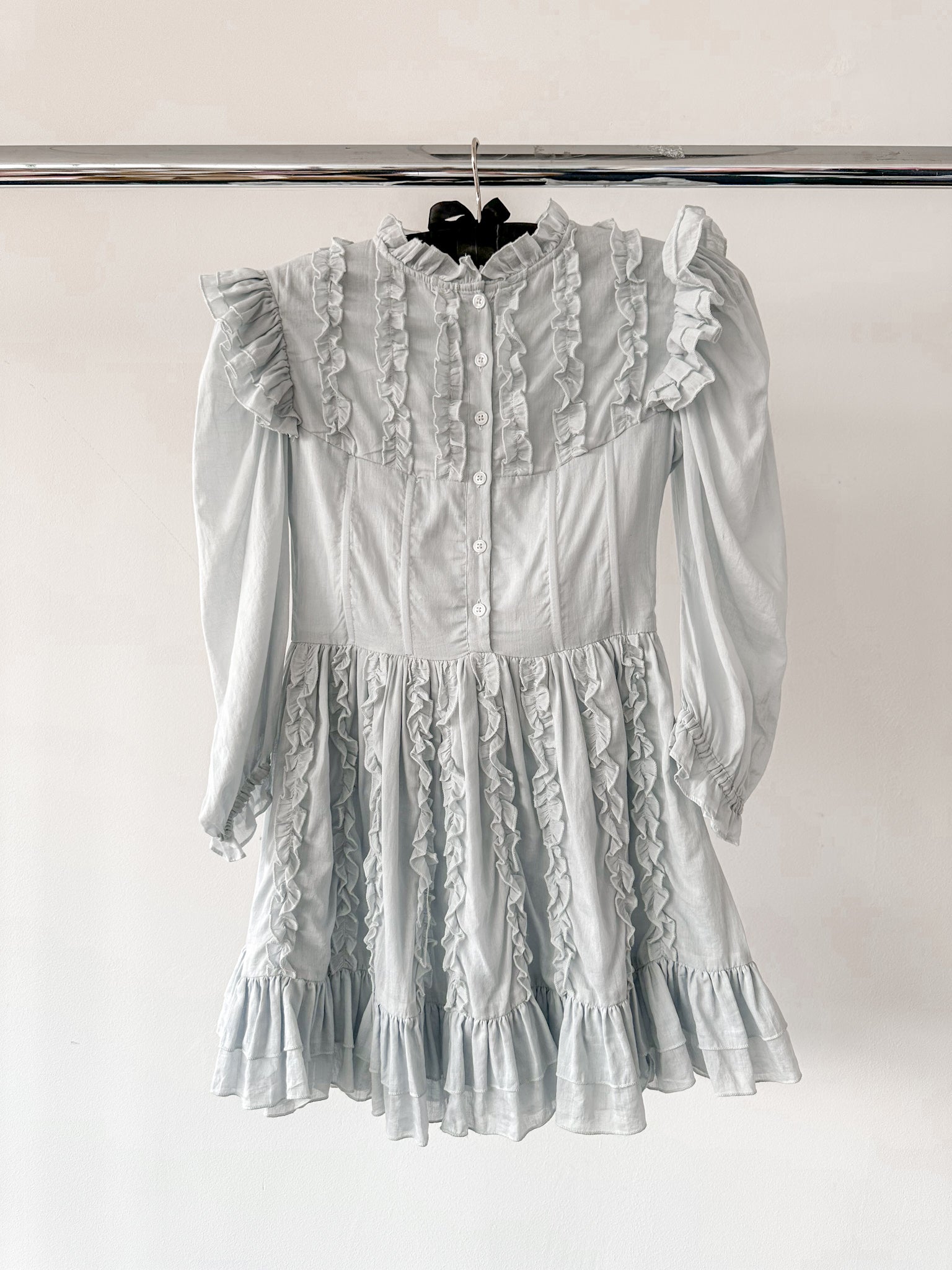Amy Jane London Blue Annie Ruffle Pleat Detail Puff Sleeve Mini Dress - House Of Huntington