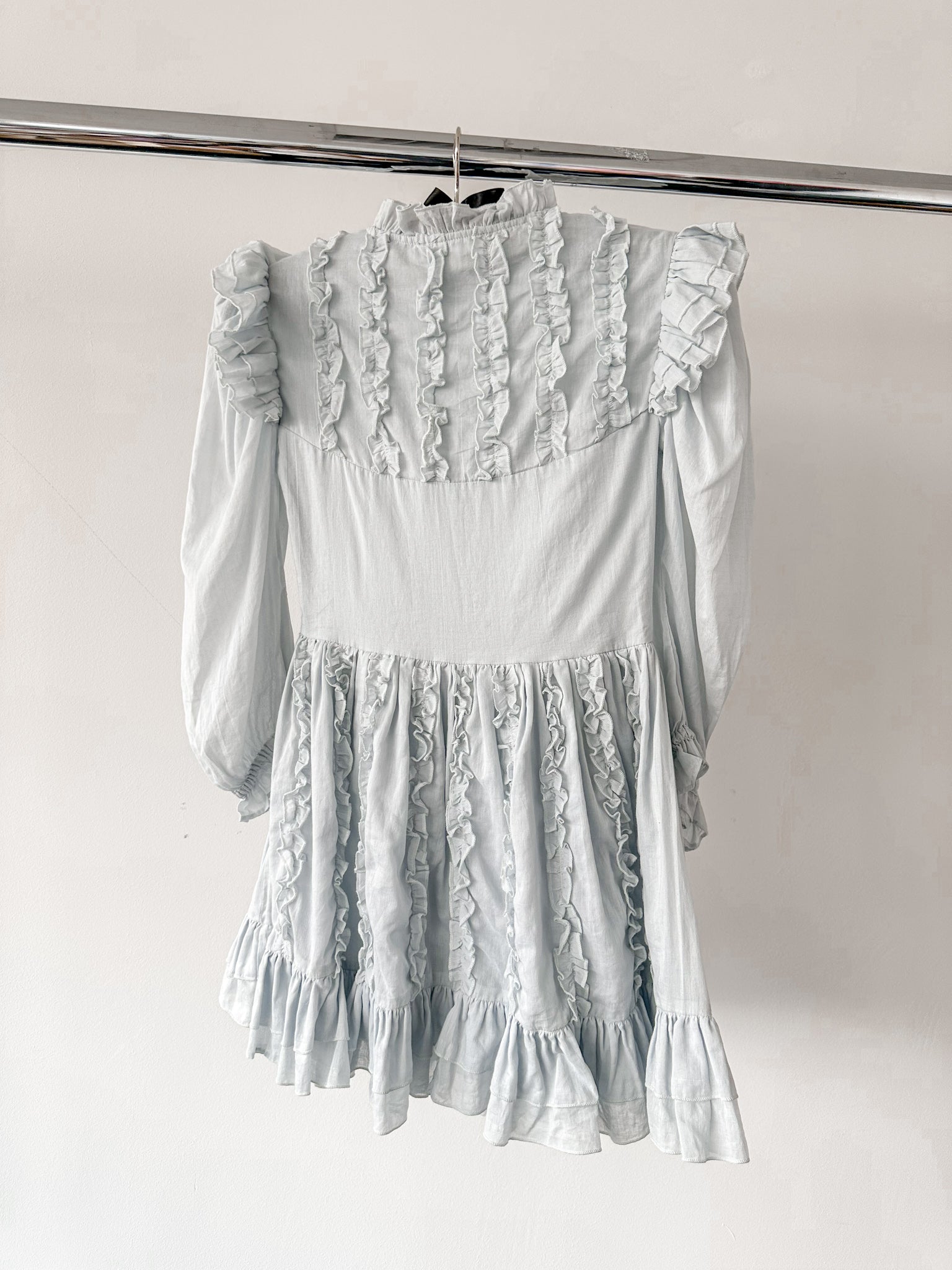 Amy Jane London Blue Annie Ruffle Pleat Detail Puff Sleeve Mini Dress - House Of Huntington