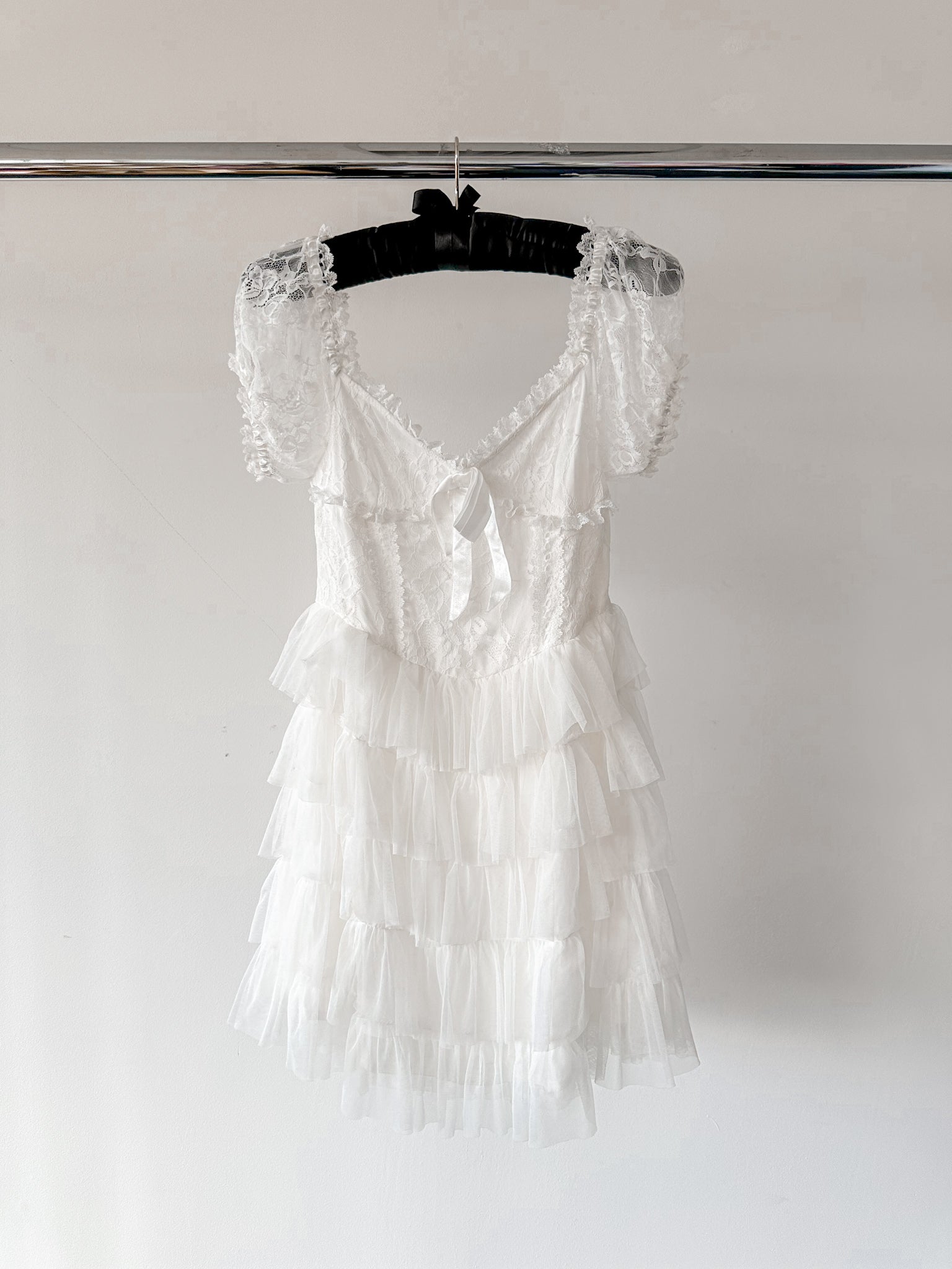 Amy Jane London White Sofia Lace Coquette Corset Style Ballerina Tulle Hem Mini Dress - House Of Huntington