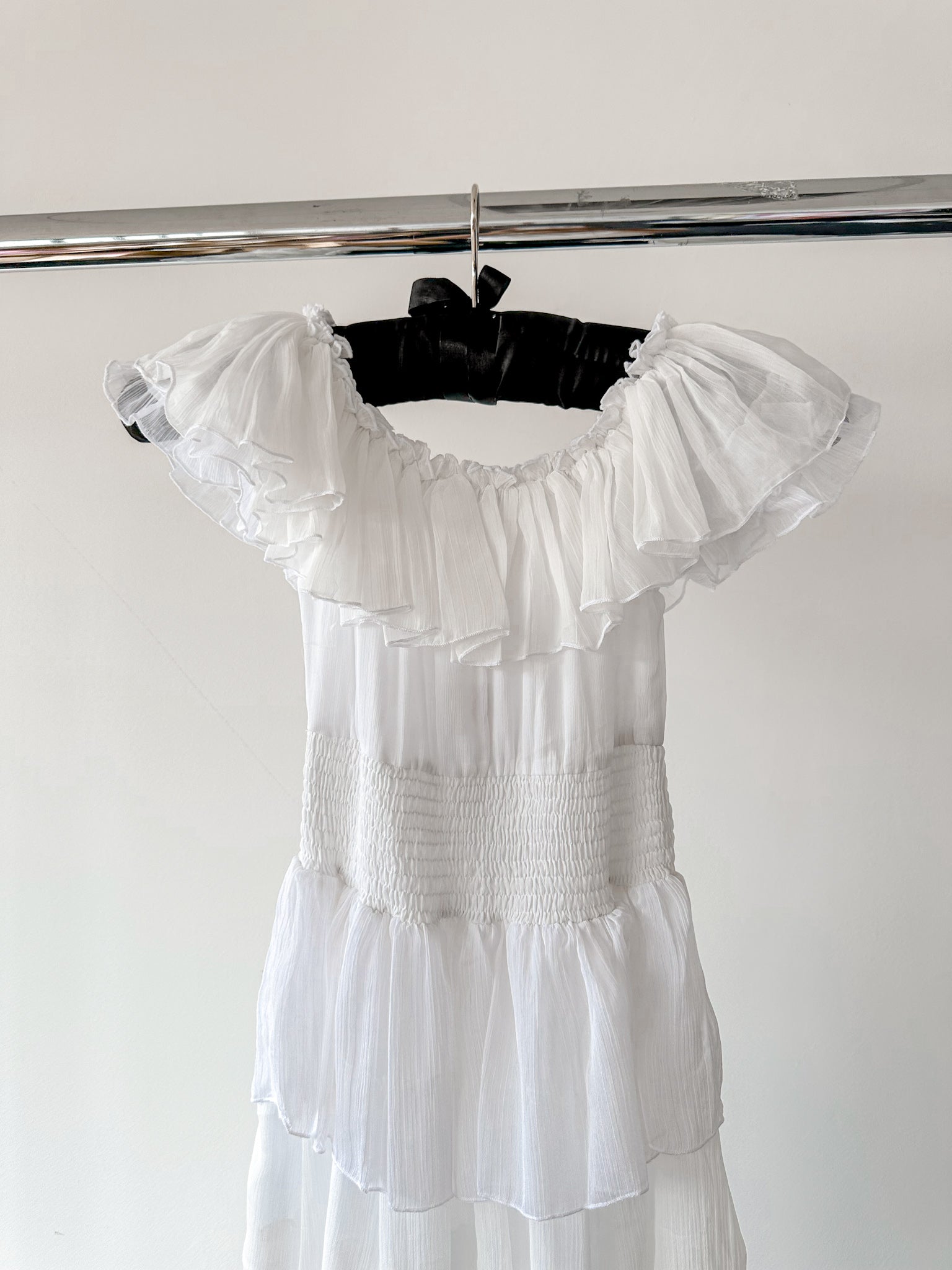 Amy Jane London White Aurelia Bardot Tiered Maxi Dress - House Of Huntington