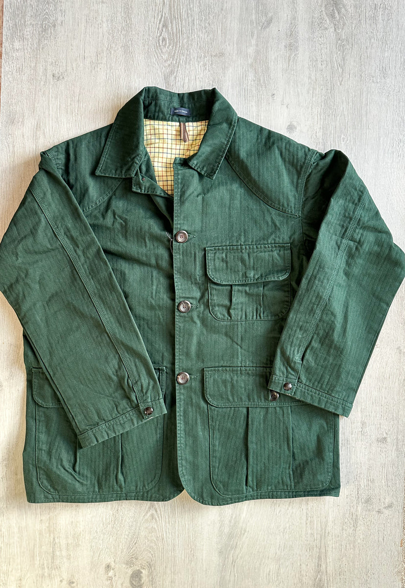 Drake s Chasseur Green Waxed Cotton Herringbone Jacket