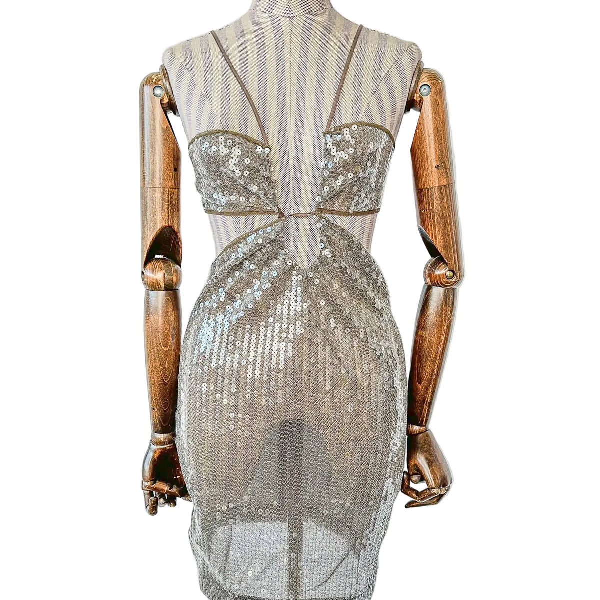 Nensi Dojaka Brown Sequin Cut-Out Mini Dress – House Of Huntington