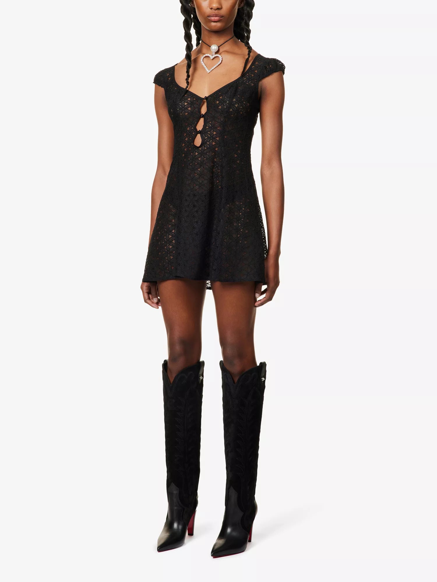 MIRROR PALAIS Maria Scoop-Neck Lace Black Mini Dress - House Of Huntington