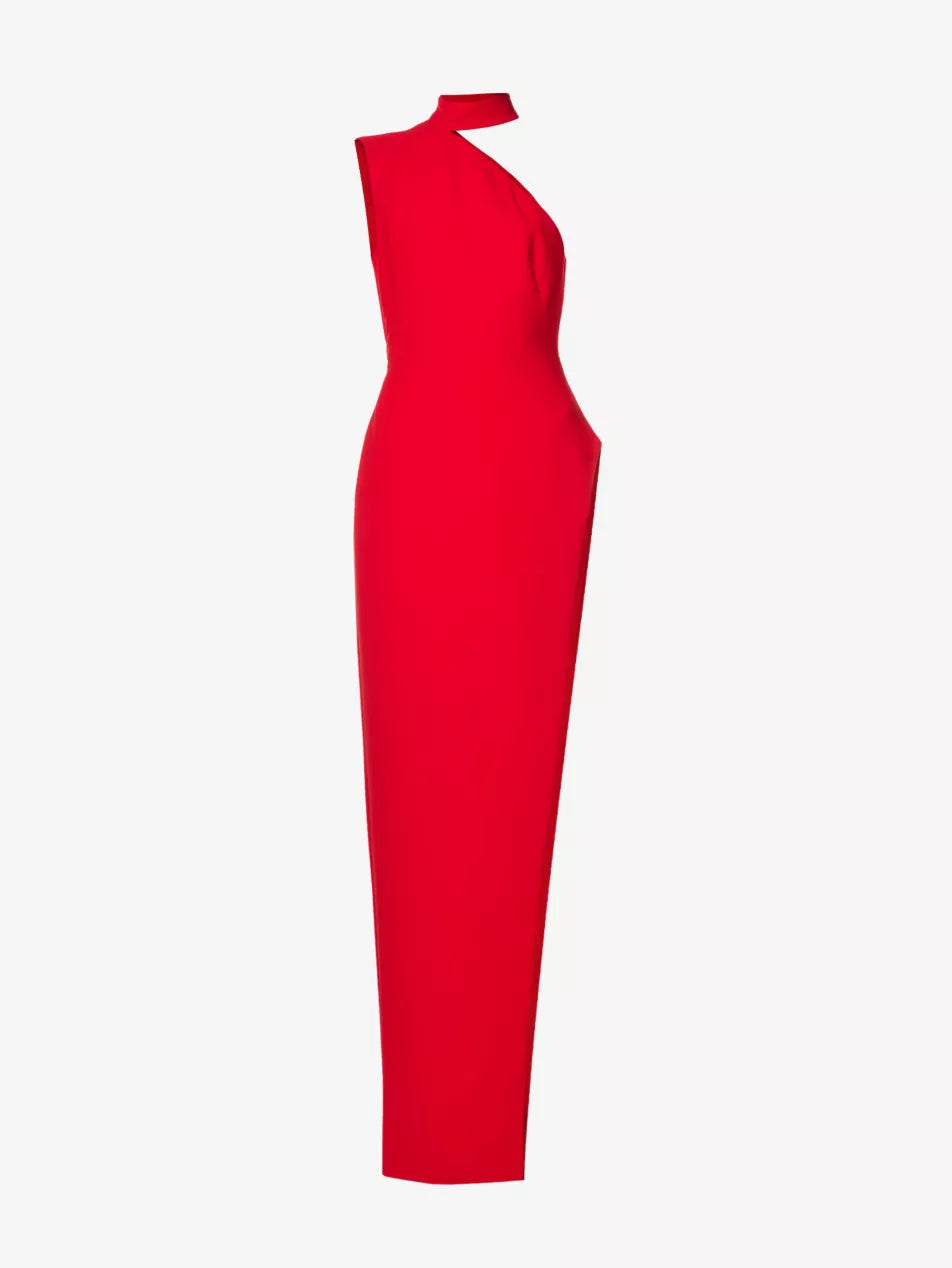 Monot Red One Shoulder Thigh High Slit Gown - House Of Huntington