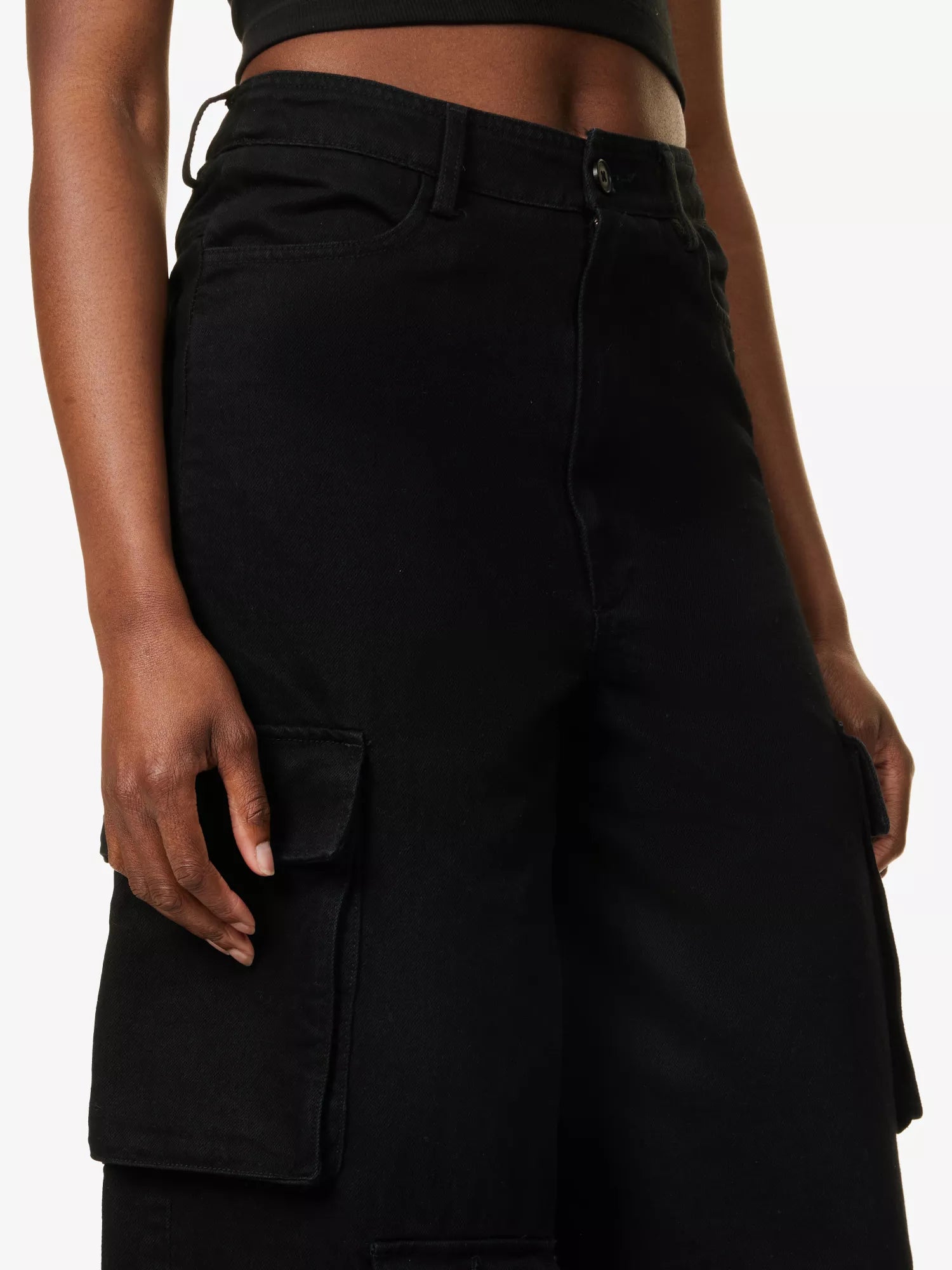 THE FRANKIE SHOP Hailey Patch-Pocket Straight-Leg High-Rise Black Jeans - House Of Huntington