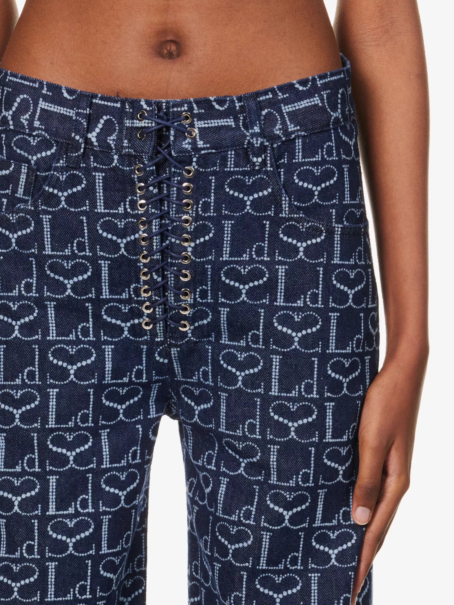 LUDOVIC DE SAINT SERNIN Wide-Leg Logo Branded-Pattern Lace-Up Jeans - House Of Huntington