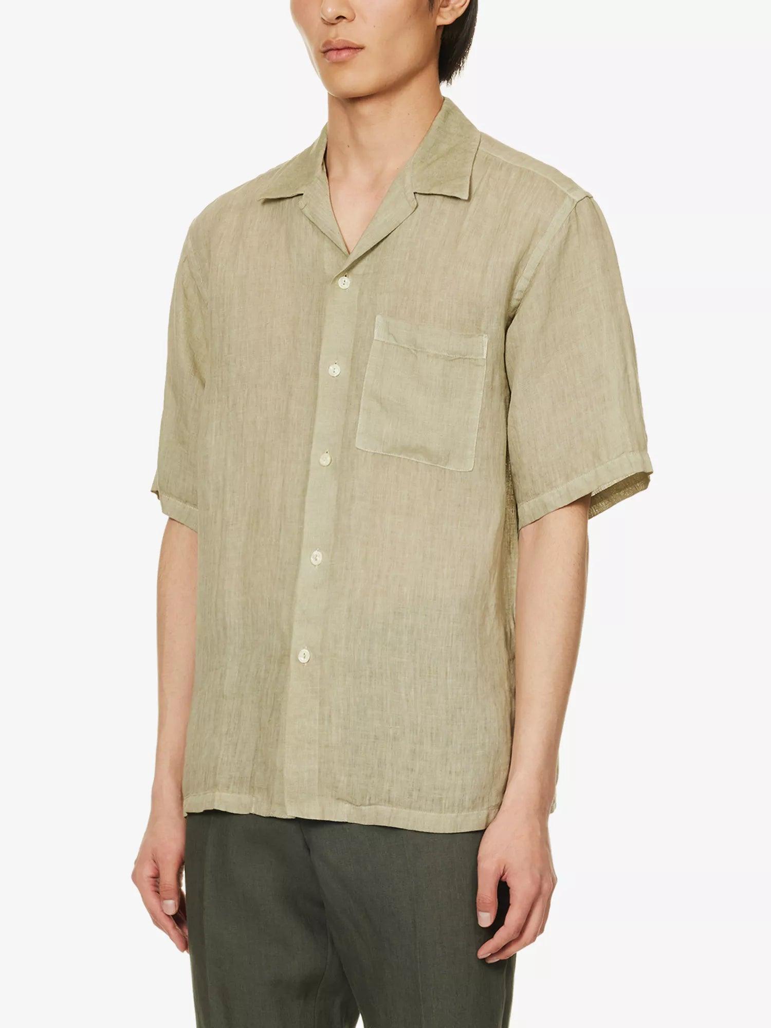 120% LINO Linen Camp Collar Camicia Sage Green Shirt House Of Huntington 120% LINO Linen Camp Collar Camicia Sage Green Shirt House Of Huntington