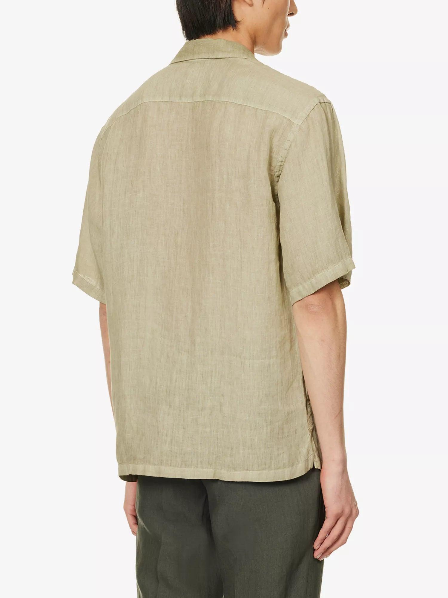 120% LINO Linen Camp Collar Camicia Sage Green Shirt - House Of Huntington