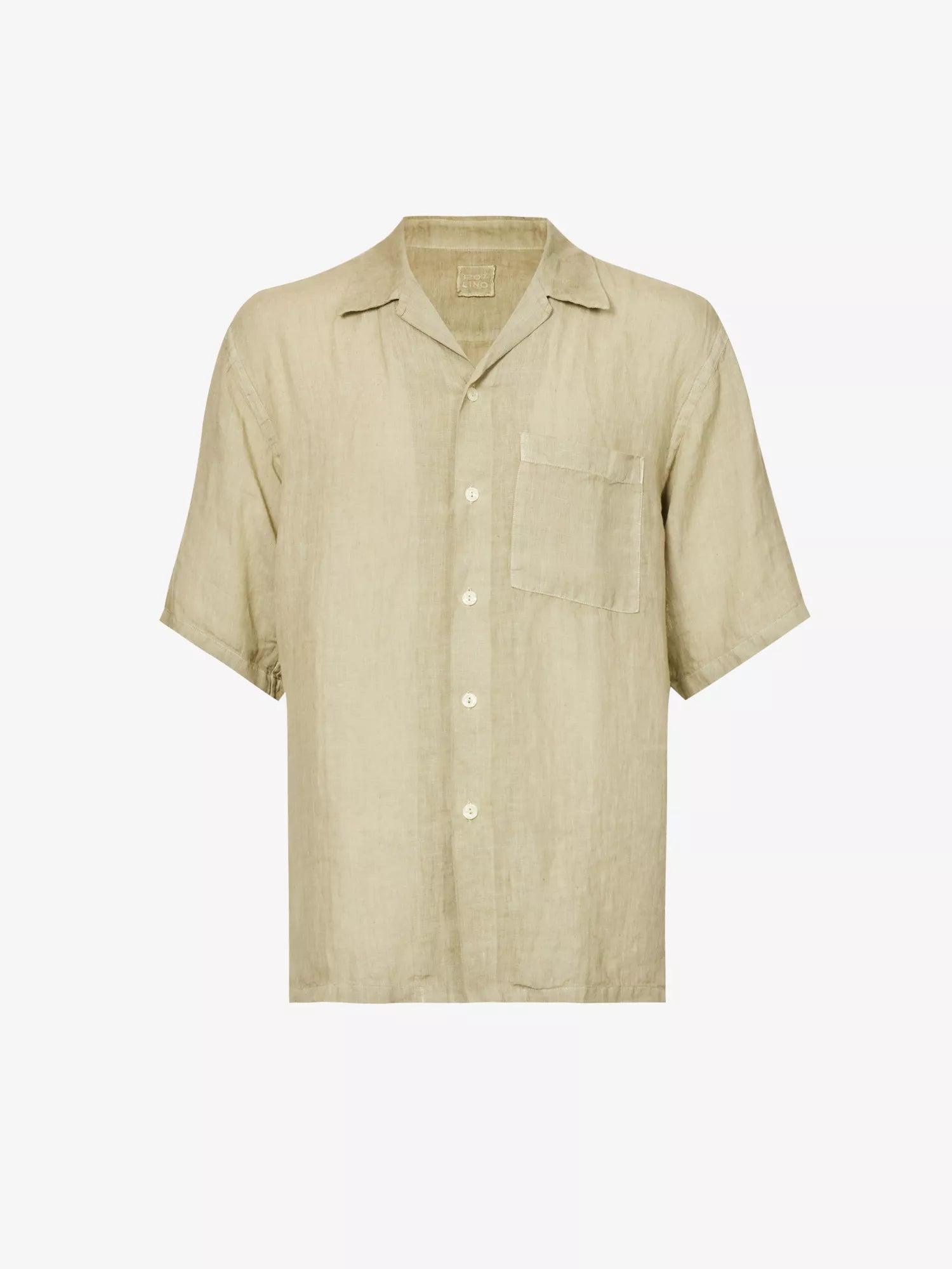 120% LINO Linen Camp Collar Camicia Sage Green Shirt - House Of Huntington