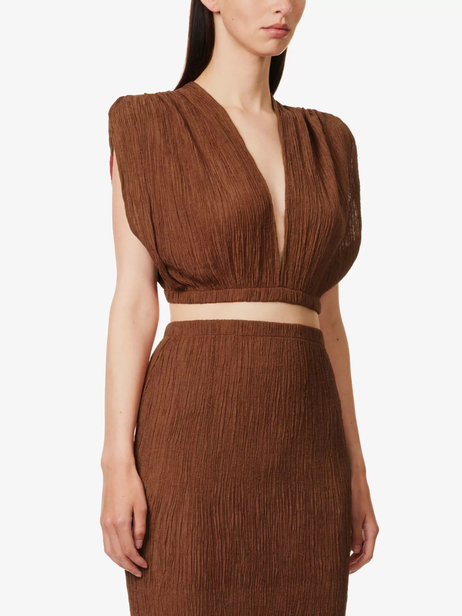 SAVANNAH MORROW Kamala Silk Bamboo Paprika Textured Crop Top - House Of Huntington