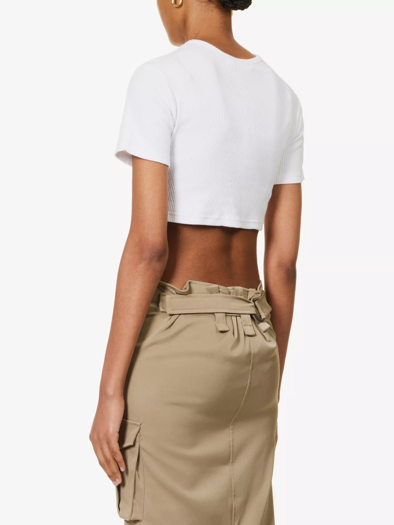 THE FRANKIE SHOP White Ribbed Knit Cotton Nico Cropped Top - House Of Huntington