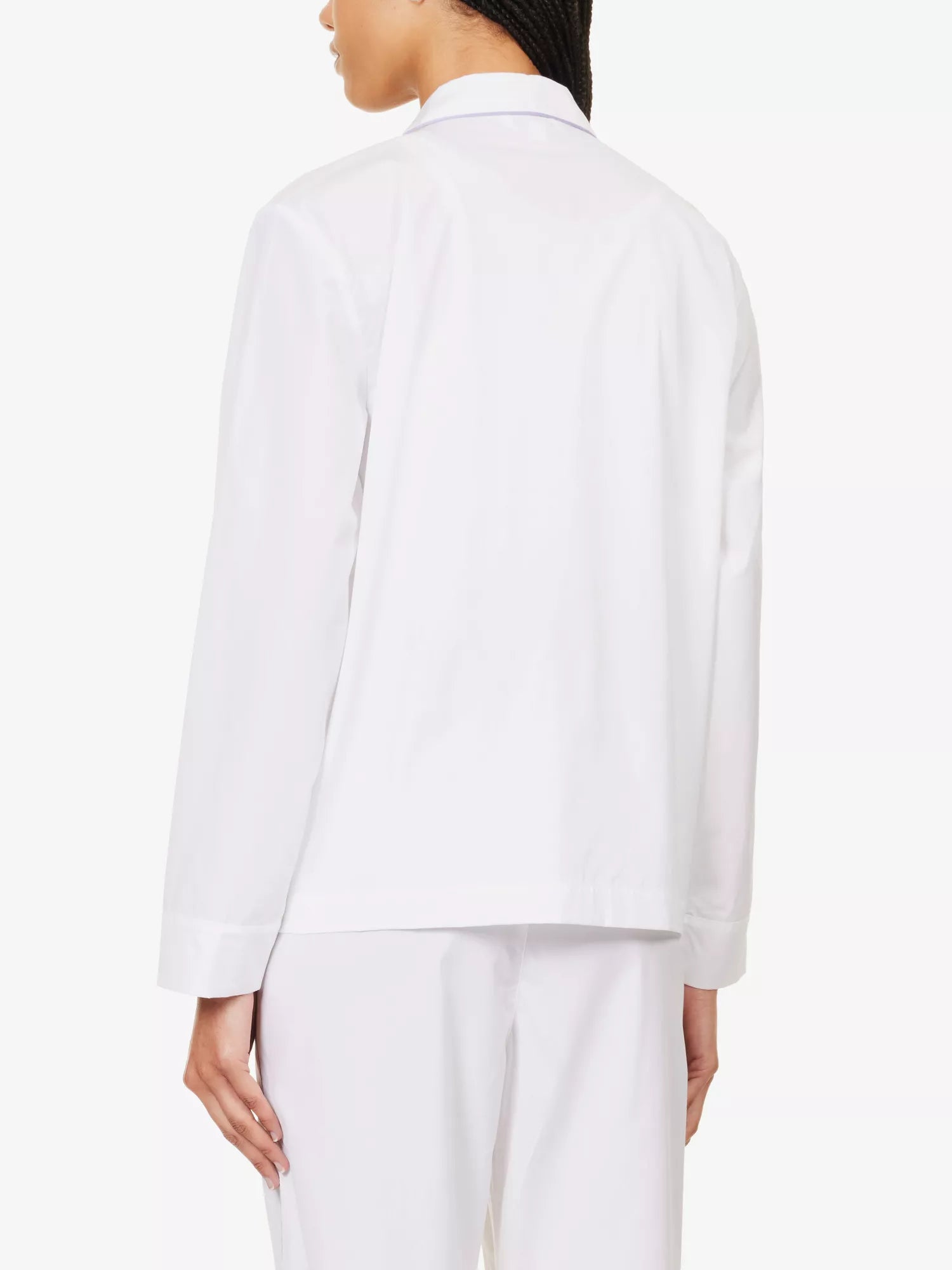 SPORTY & RICH Serif Embroidered Logo Contrast Piping Cotton Poplin Pyjama Top - House Of Huntington