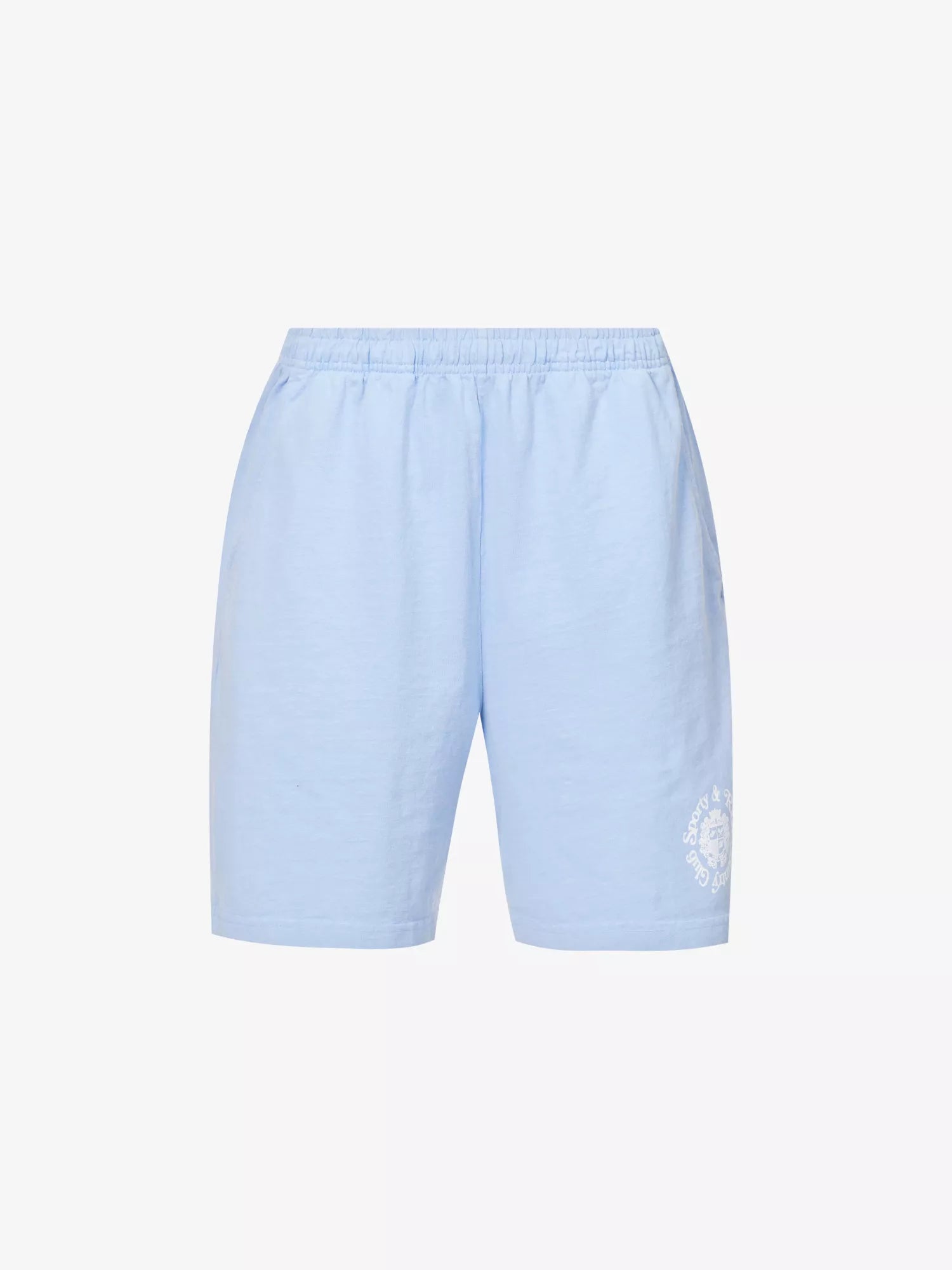 SPORTY & RICH Monte Carlo Mid Rise Cotton-Jersey Blue Retro Gym Shorts - House Of Huntington