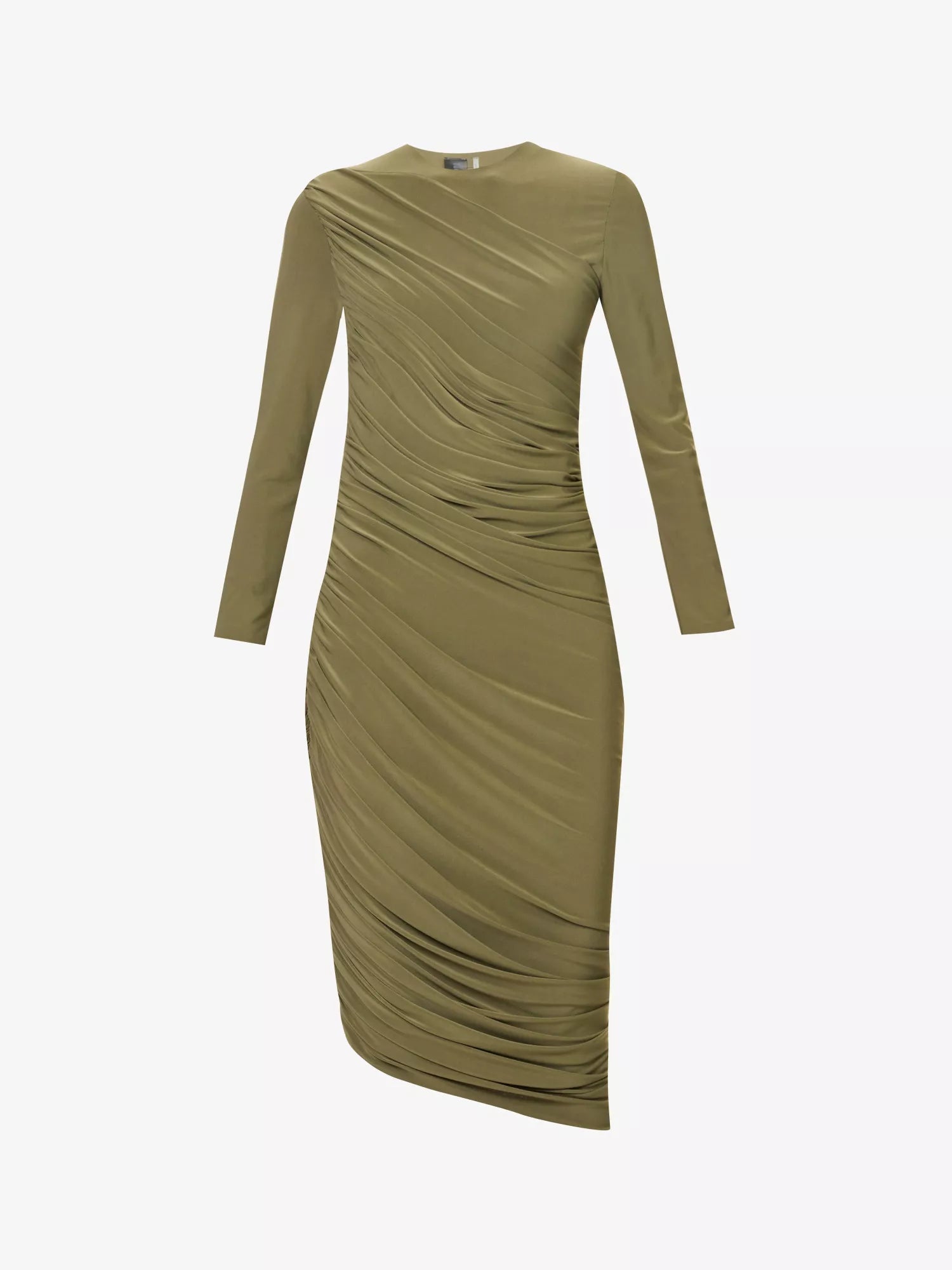 NORMA KAMALI Diana Ruched Long Sleeve Green Midi Dress – House Of Huntington NORMA KAMALI Diana Ruched Long Sleeve Green Midi Dress – House Of Huntington