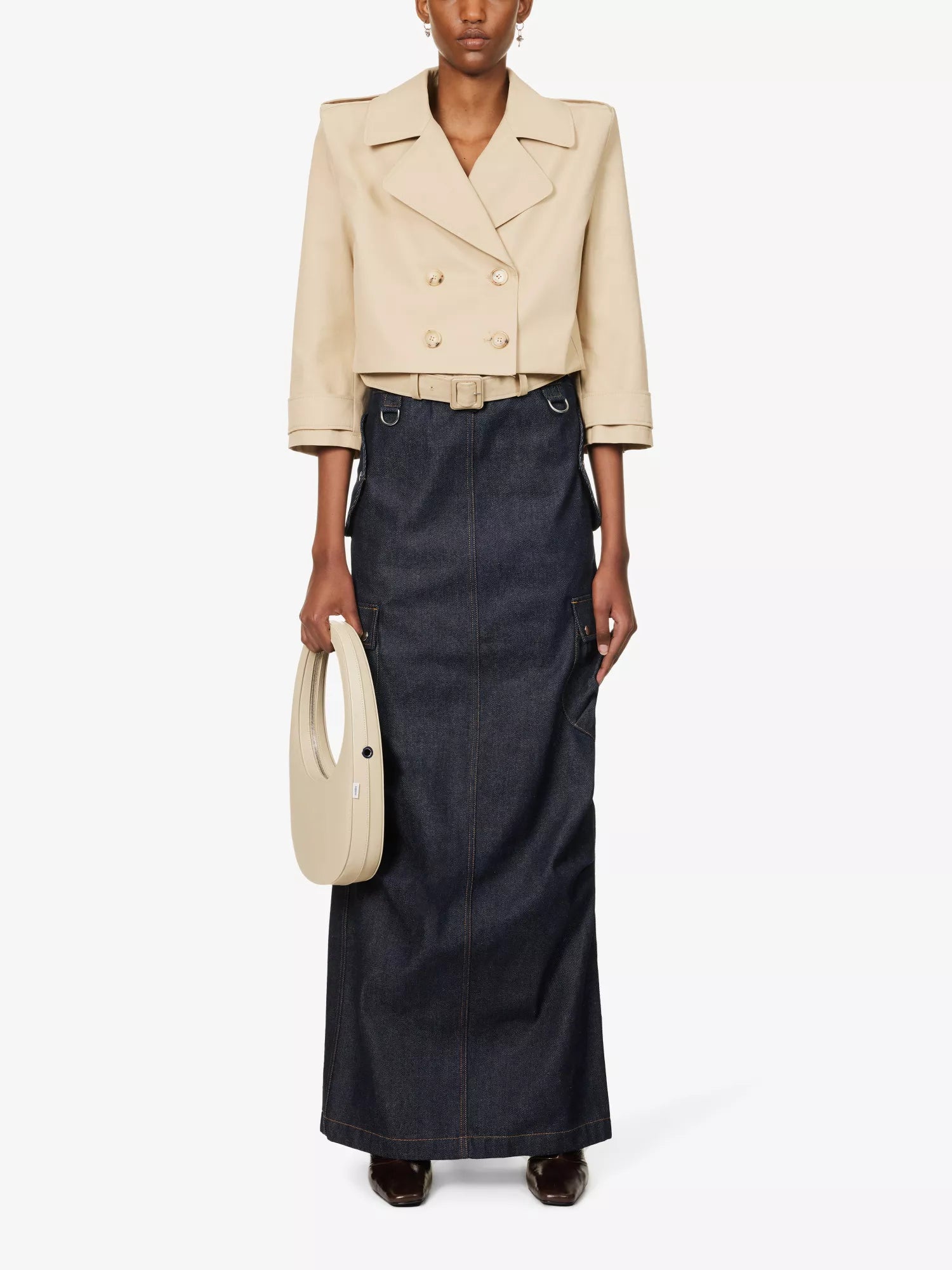 COPERNI Cargo Denim Dark Wash Logo Patch Pocket Detail Maxi Skirt - House Of Huntington