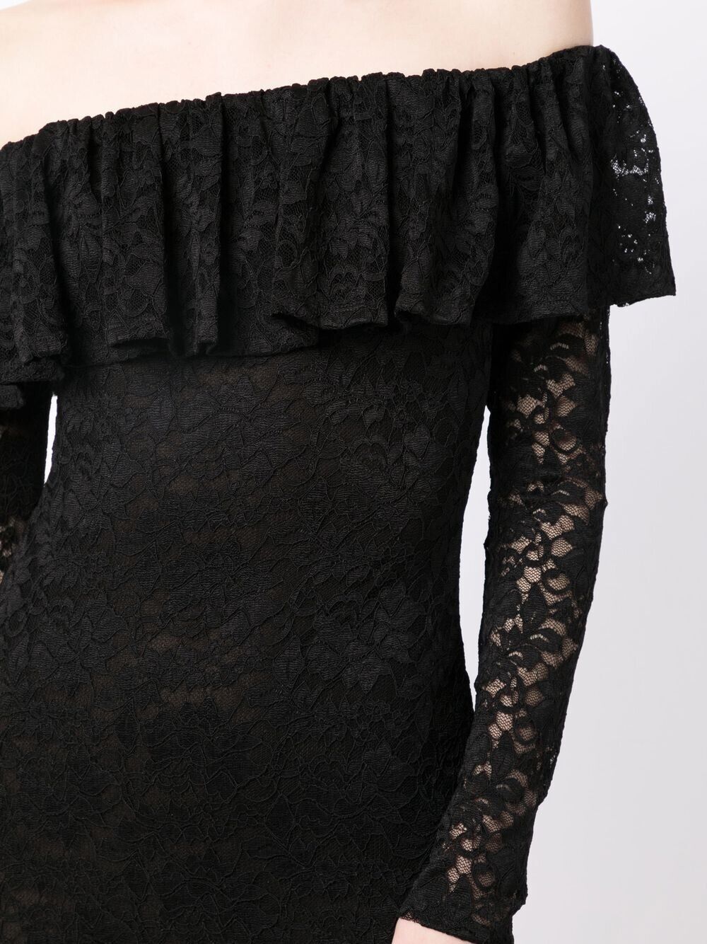 CAROLINE CONSTAS Alessia Black Floral Lace Off Shoulder Mini Dress - House Of Huntington