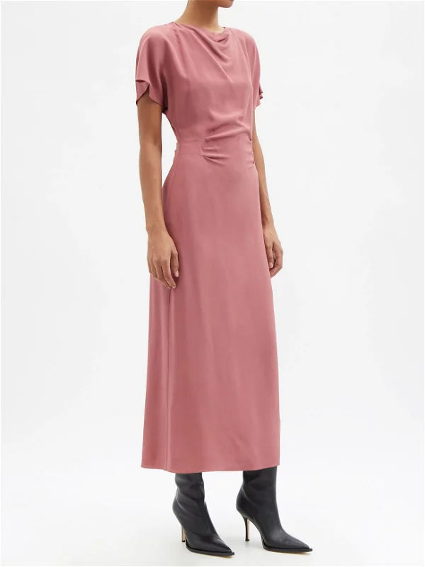 RAEY Tuck Waist Silk Pink Dress - House Of Huntington