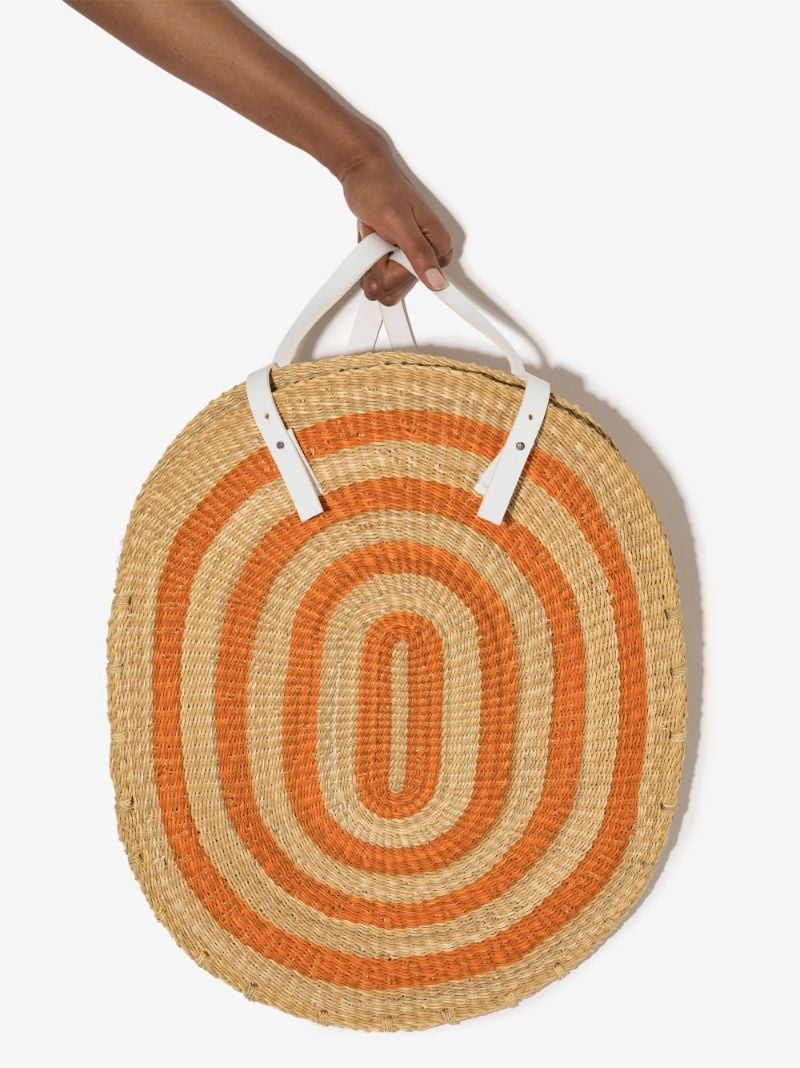 INES BRESSAND STUDIO Neutral Striped Oval Straw Backpack - House Of Huntington