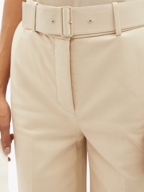 Joseph Nappa Leather Chai Taja High Waist Belted Wide Leg Crop Trousers - House Of Huntington