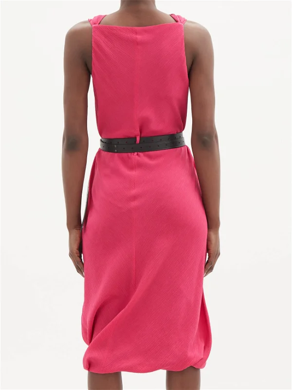 RAEY Pink Silk Crinkled Crepe Gathered Hem Pocket Detail Shift Dress - House Of Huntington