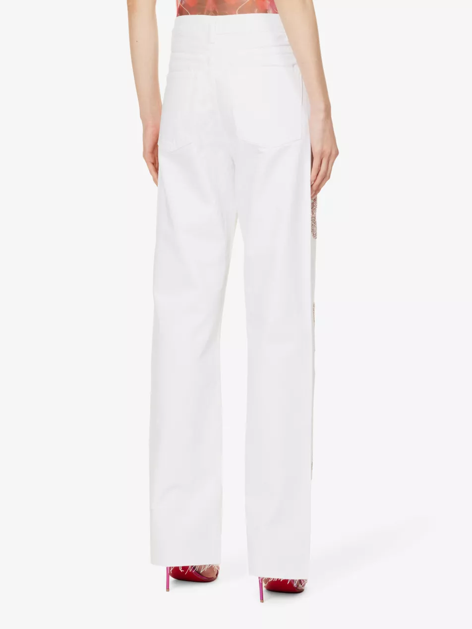 GERMANIER Patch Stone Embellished Straight-Leg Mid-Rise Upcycled-Denim Jeans - House Of Huntington