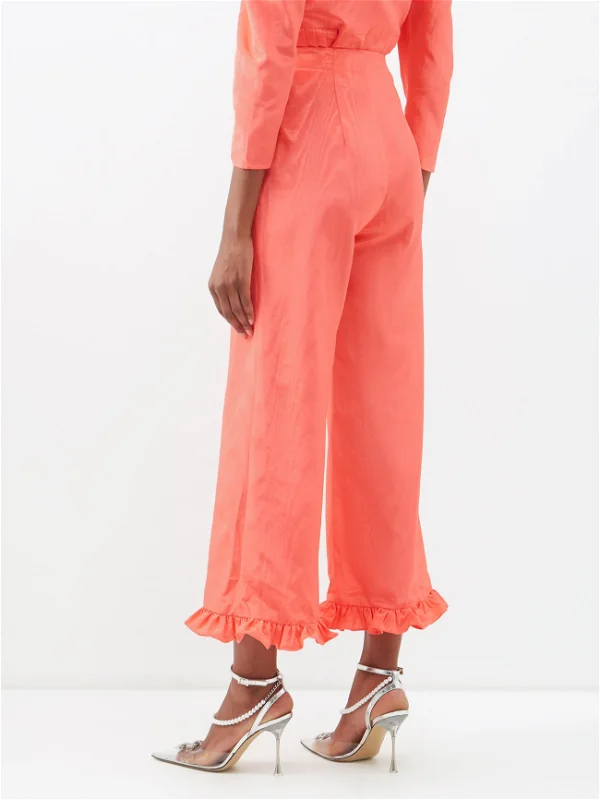 BATSHEVA Pink Ruffle Bottoms Moiré Trousers - House Of Huntington
