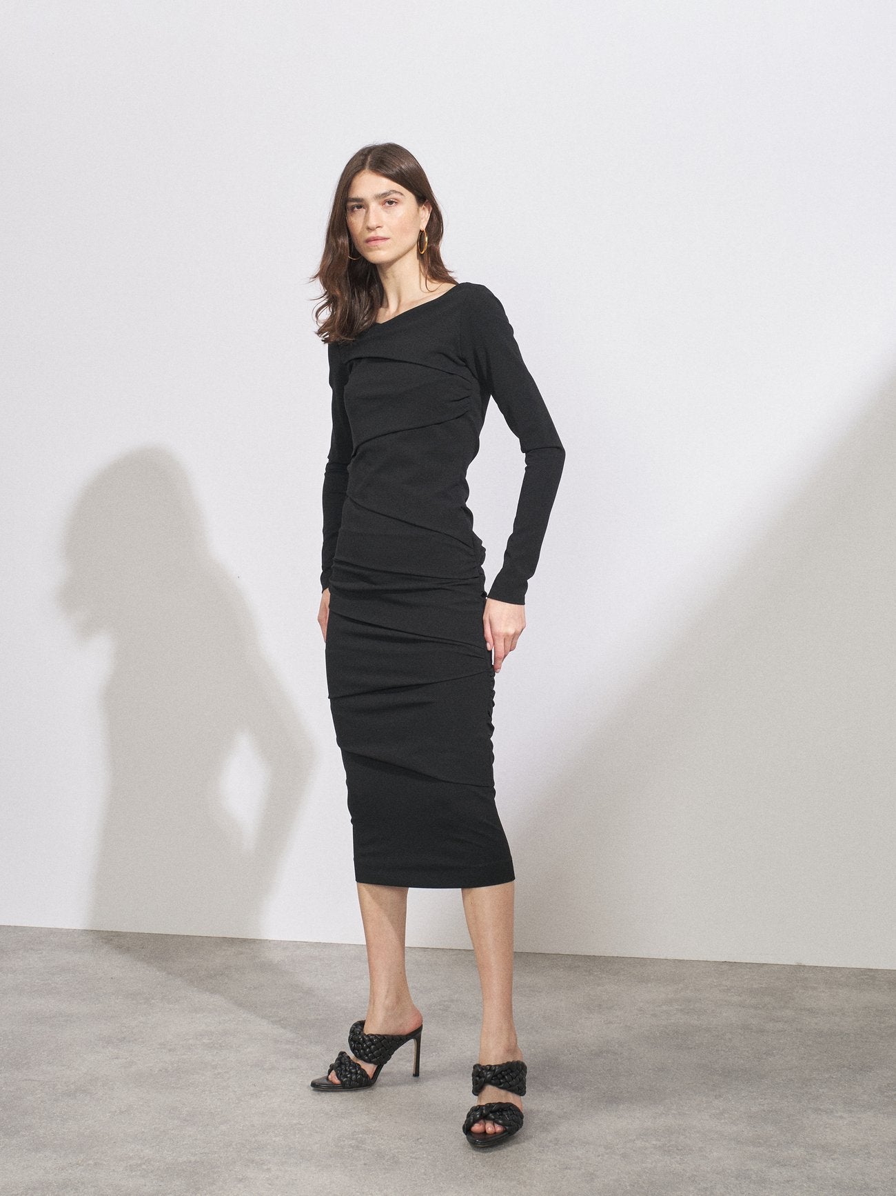 Raey Black Ruched Low-Back Jersey Bodycon Dress Raey Black Ruched Low-Back Jersey Bodycon Dress