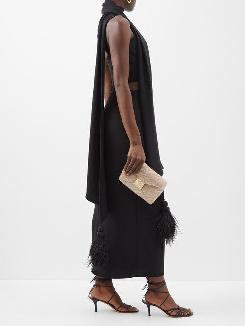 JOHANNA ORTIZ Puntadas Liricas Cutout Crepe Midi Black Dress - House Of Huntington