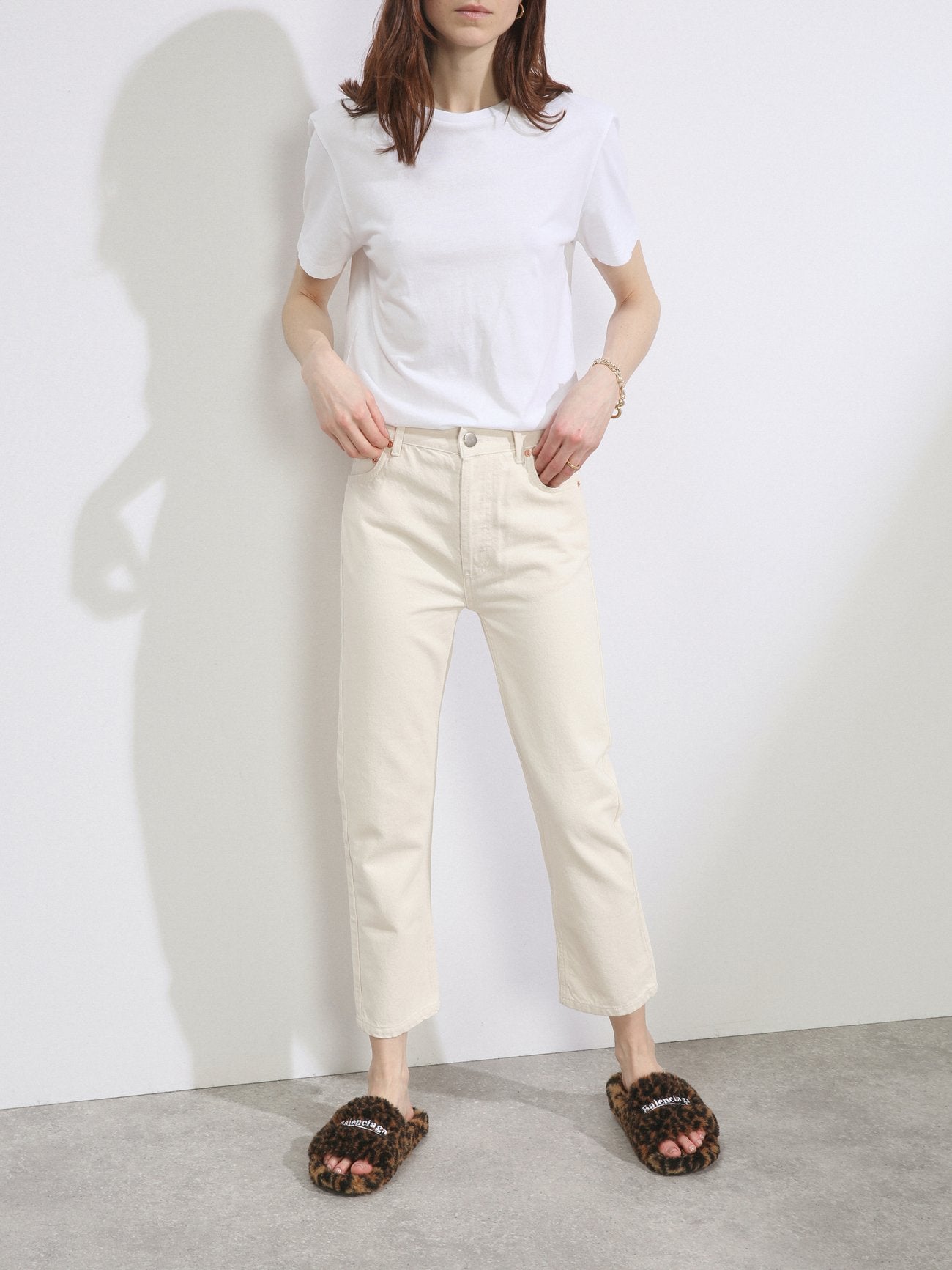 Raey Cream Ivory Organic-Cotton Straight Leg High Waist Crop Jeans - House Of Huntington