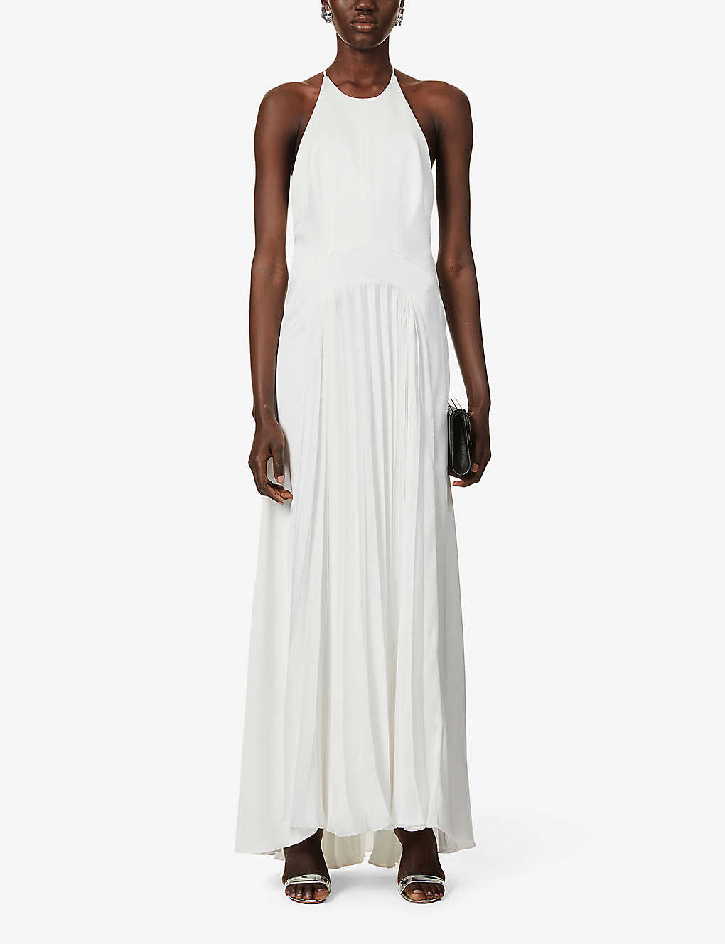 GALVAN London Bridal White Provence Pleat Crepe High Halterneck Wedding Gown - House Of Huntington