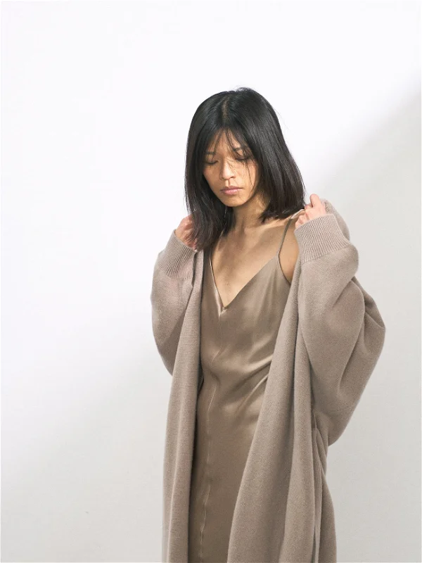 RAEY V-Neck Silk-Satin Beige Grey Maxi Dress - House Of Huntington