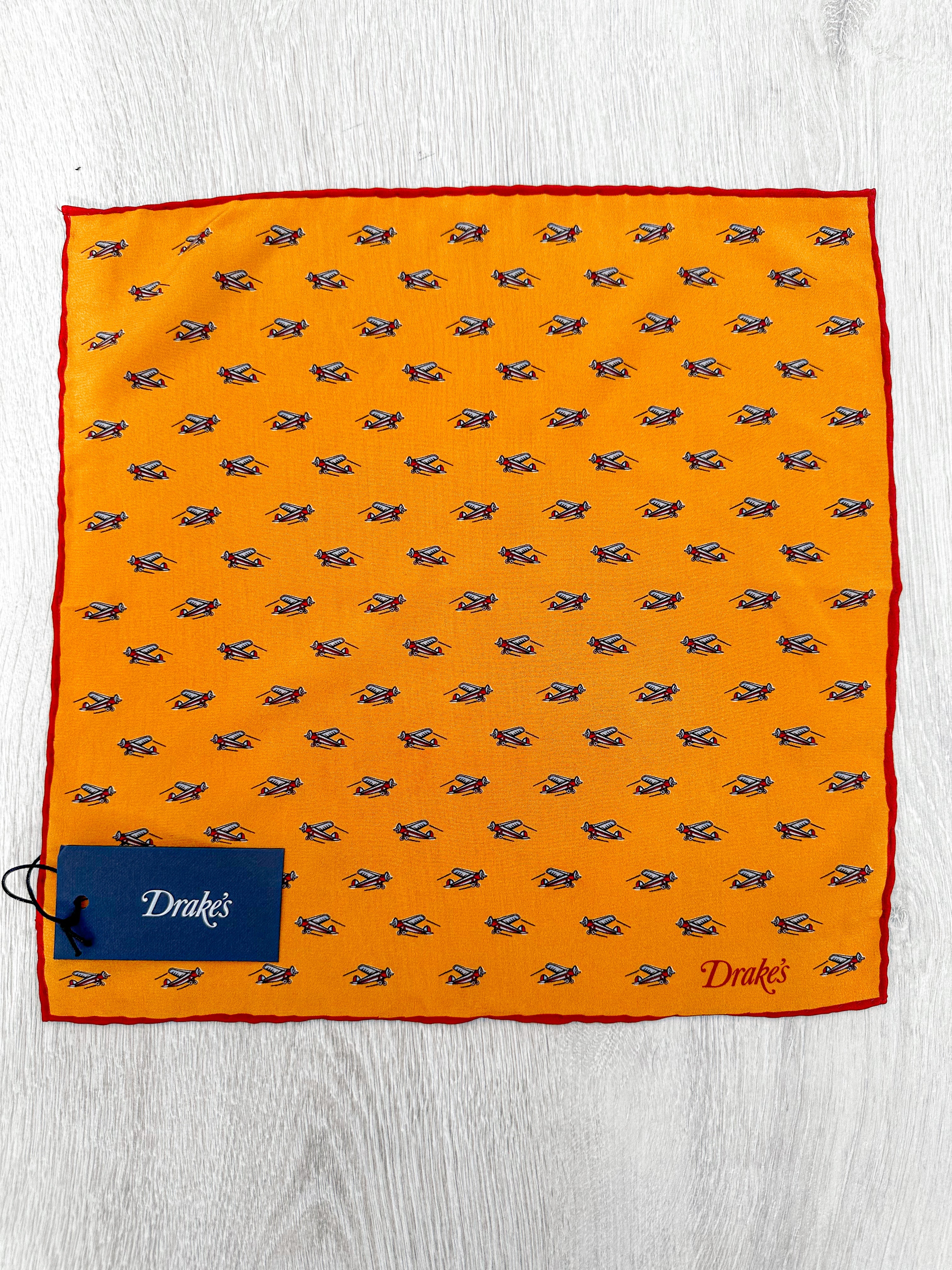 Drake's Mustard Red Airplane Pocket Square - House Of Huntington