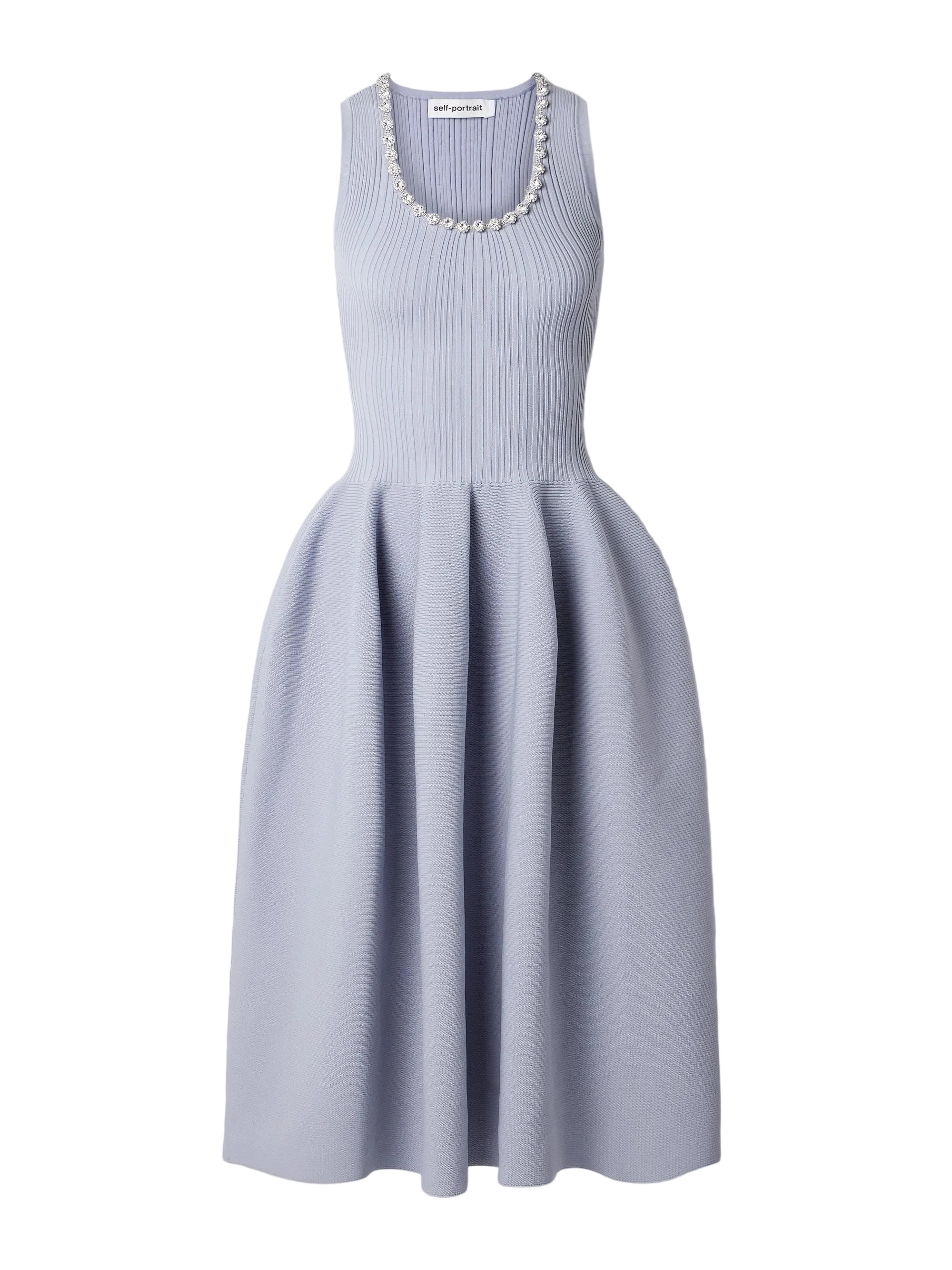 Self-Portrait Light Blue Crystal Embellished Ribbed Stretch Knit Midi – House Of Huntington Self-Portrait Light Blue Crystal Embellished Ribbed Stretch Knit Midi – House Of Huntington