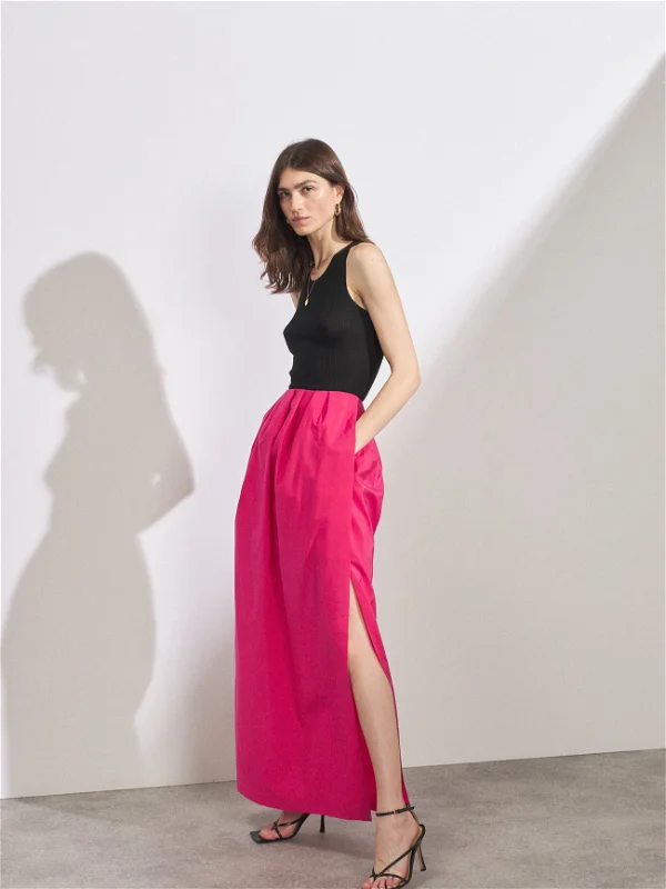RAEY Gathered-Waist Side-Slit Taffeta Maxi Skirt - House Of Huntington