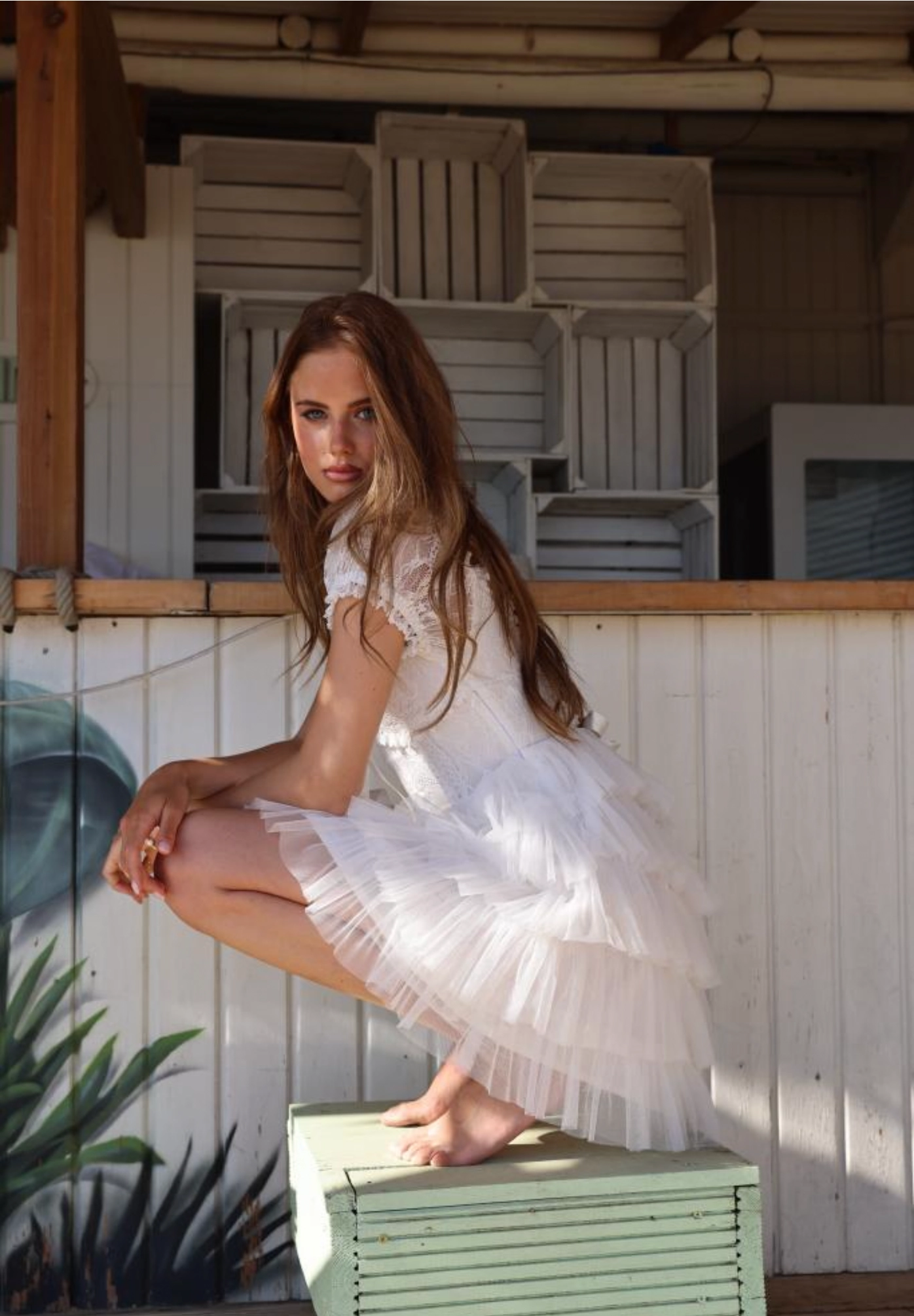 Amy Jane London White Sofia Lace Coquette Corset Style Ballerina Tulle Hem Mini Dress - House Of Huntington