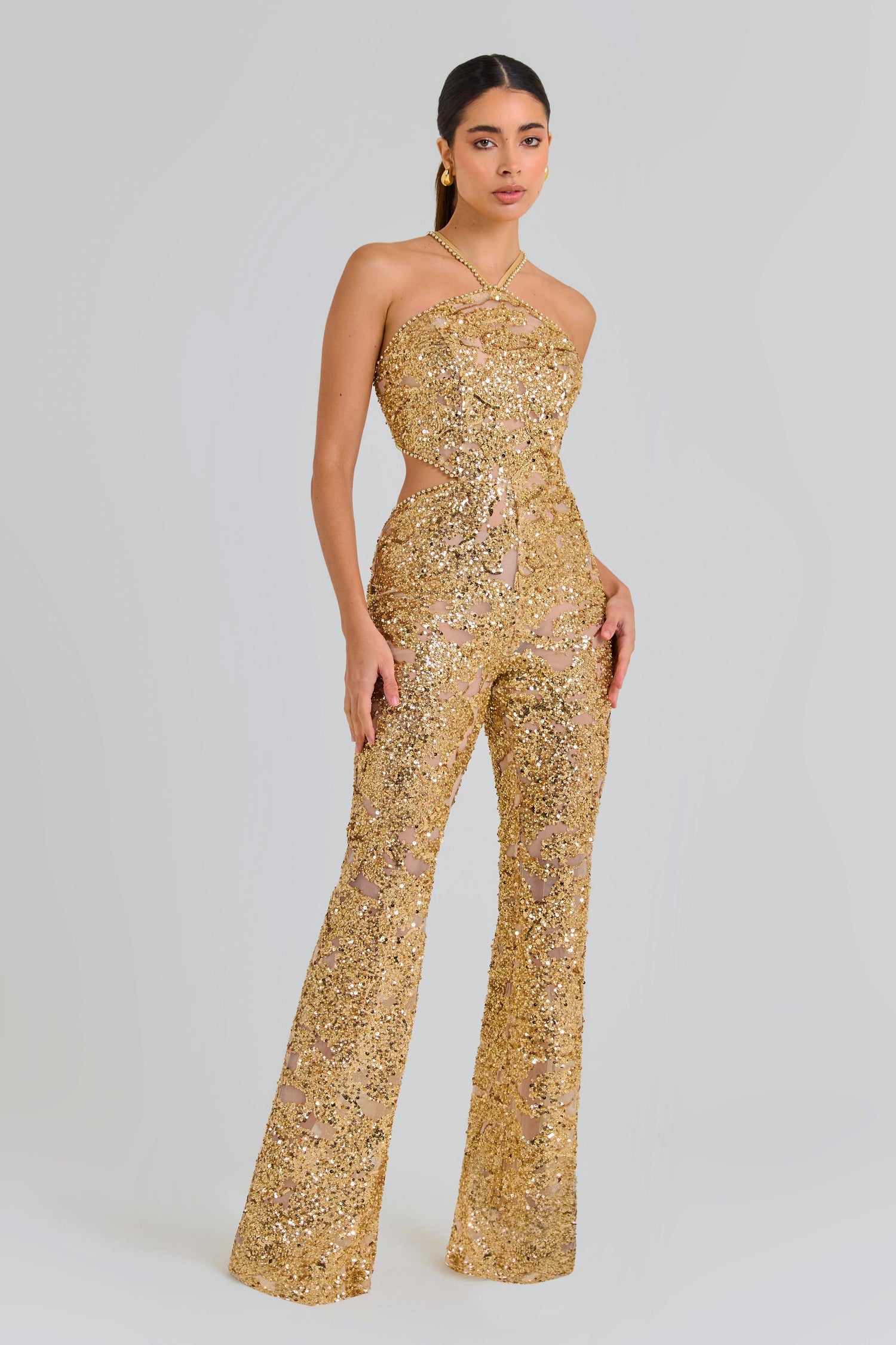 Nadine Merabi Gold Hallie Sequin Embellished Beaded Jumpsuit – House Of Huntington Nadine Merabi Gold Hallie Sequin Embellished Beaded Jumpsuit – House Of Huntington