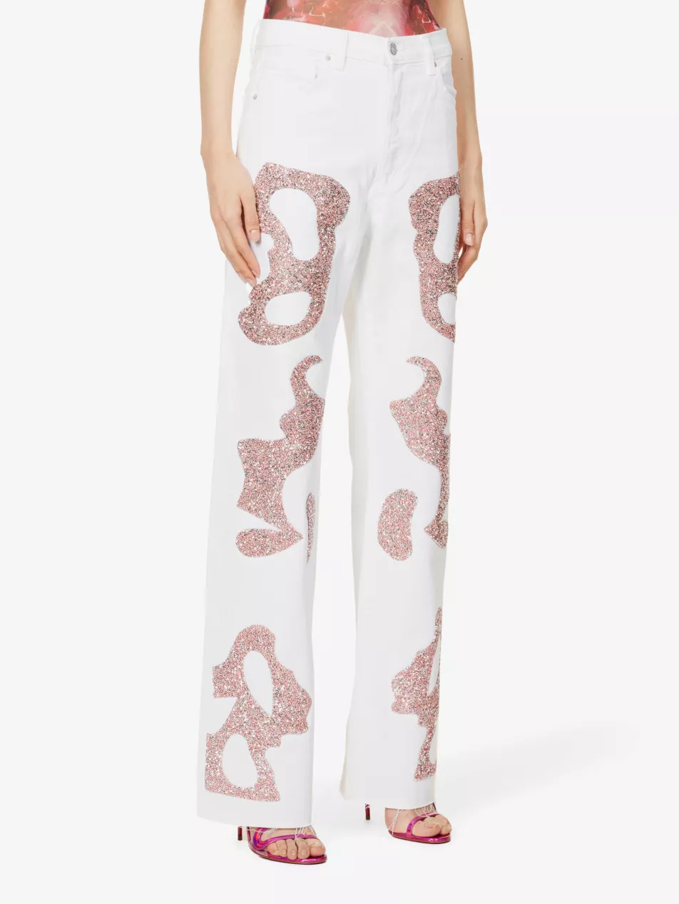 GERMANIER Patch Stone Embellished Straight-Leg Mid-Rise Upcycled-Denim Jeans - House Of Huntington
