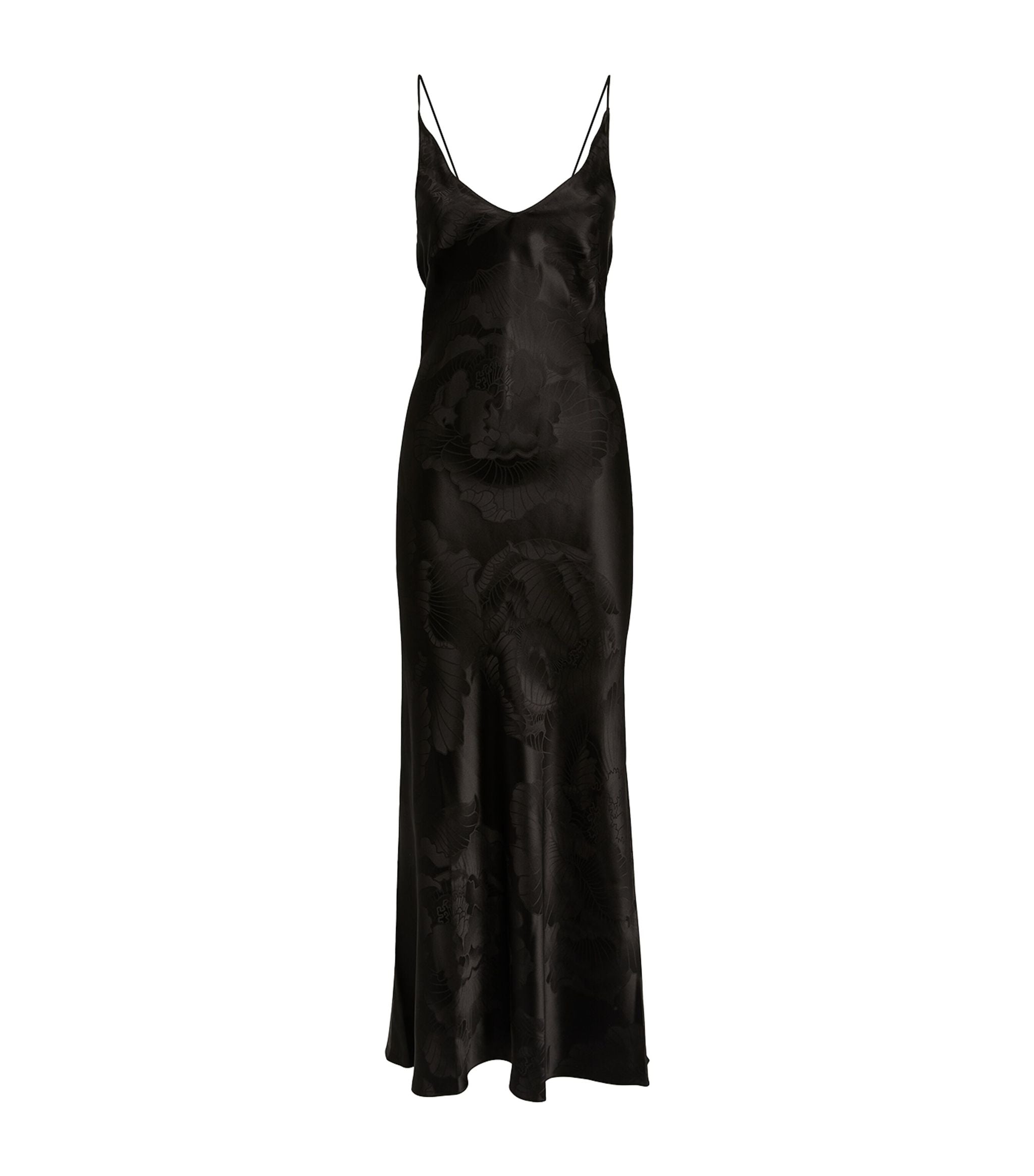CARINE GILSON Silk Jacquard Print Midi Slip Black Dress - House Of Huntington