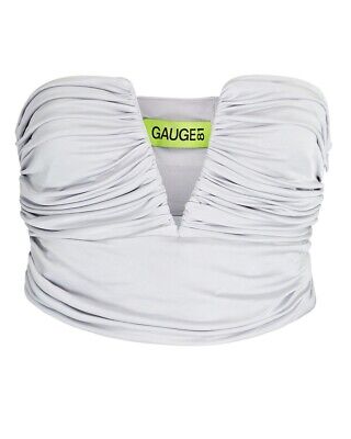 GAUGE81 Sesis Strapless Ruched Jersey Silver Top - House Of Huntington